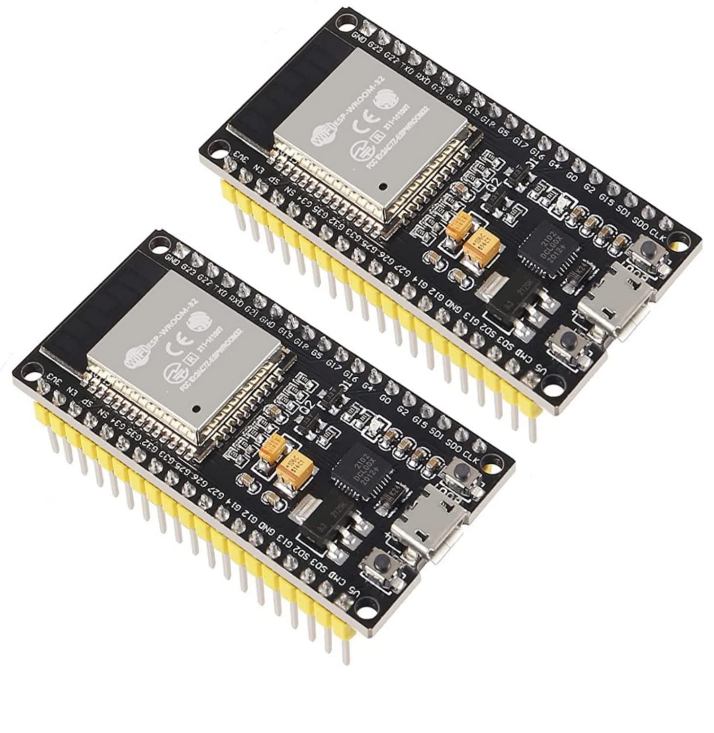 development Board 2.4 GHz Dual Core WLAN WiFi + Bluetooth 2-in-1 Microcontroller ESP-WROOM-32 (2 Pack)