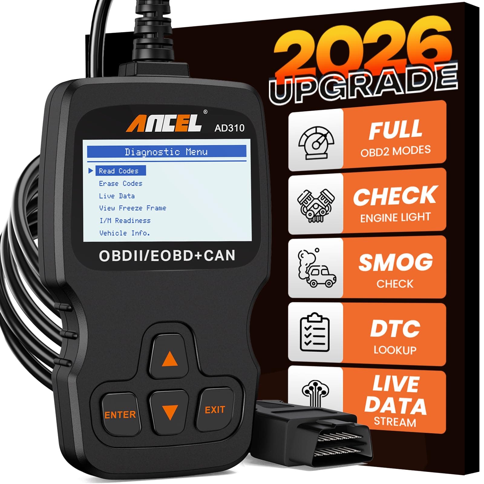 AD310 Car OBD2 Scanner Vehicle Code Reader Engine System Fault CAN Diagnostic Scan Tool Classic Enhanced Universal OBD Diagnosis-Black