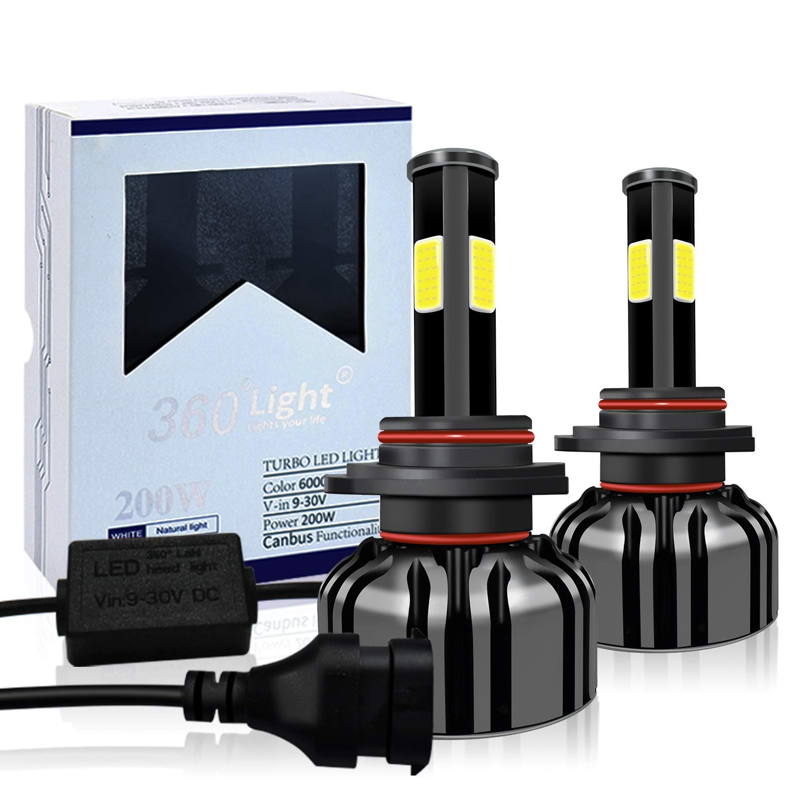 9005 HB3 LED Headlight Bulb Automotive Conversion Kit 4 Sides Chips 250W 9000 LM Super Bright for Car High Low Fog Beam with CANBUS Error Free Anti flicker 12month Warranty