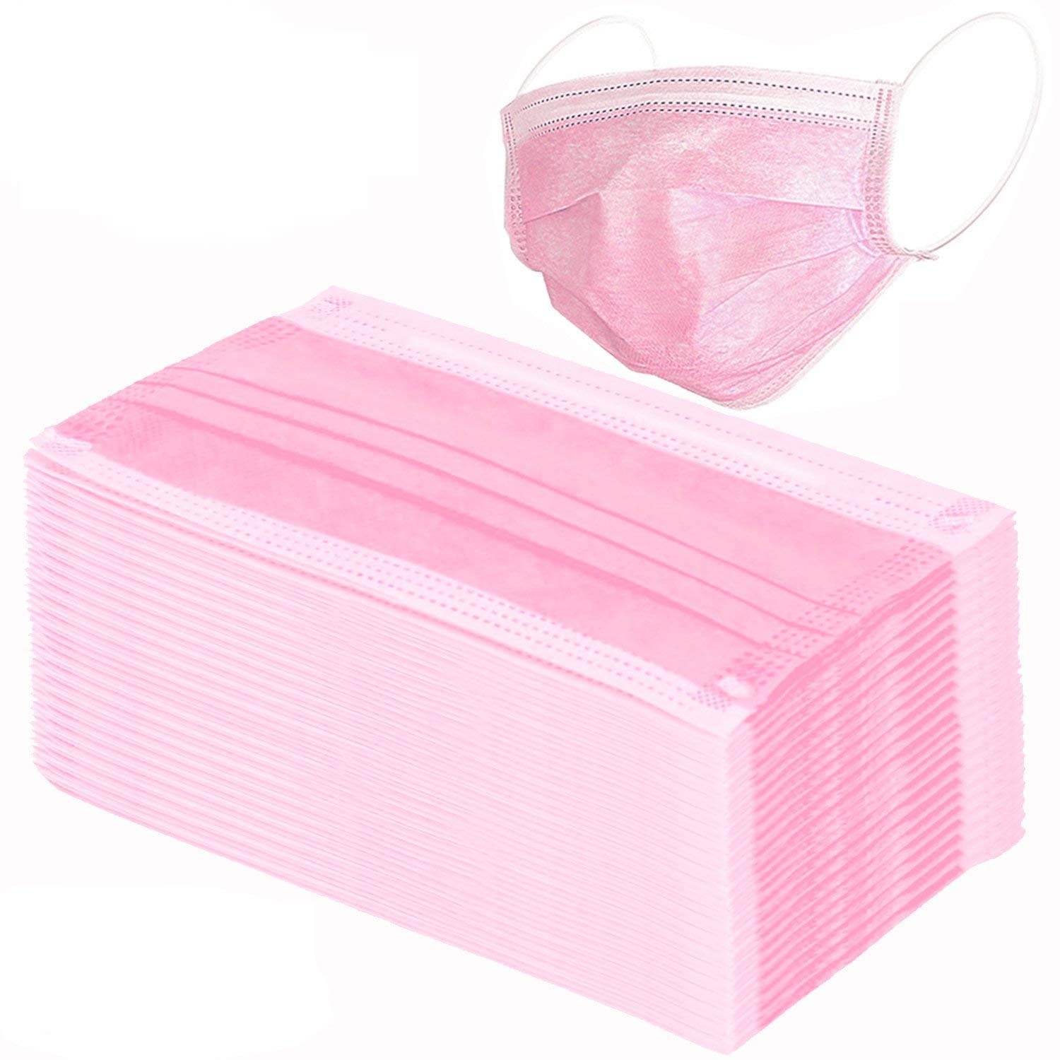 Wecolor 120 Pack Disposable Face Masks with Elastic Ear Loop, 3 Ply Breathable (Pink)