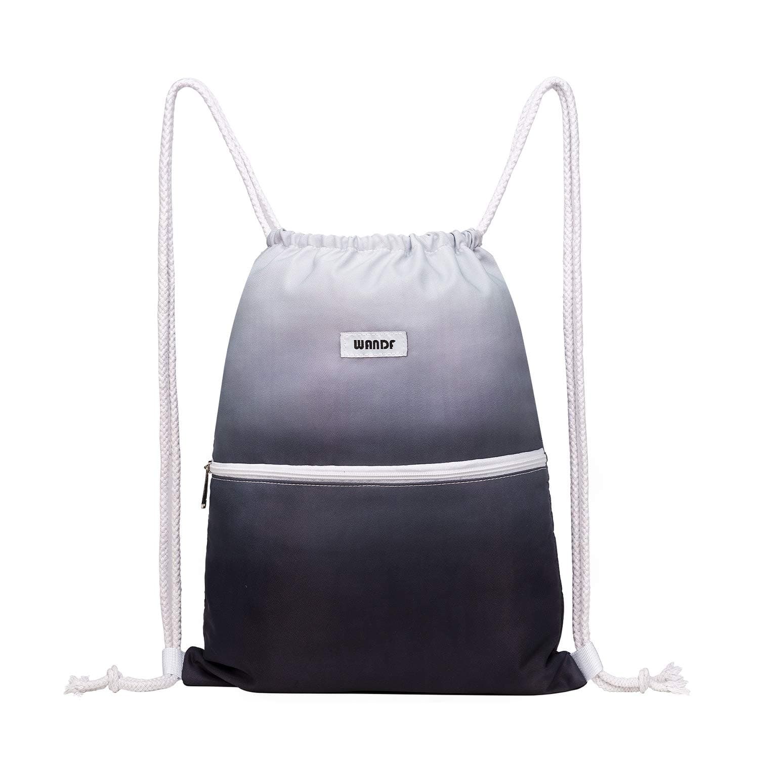 WANDF Drawstring Backpack String Bag Sackpack Cinch Water Resistant Nylon for Gym Shopping Sport Yoga (Grey)