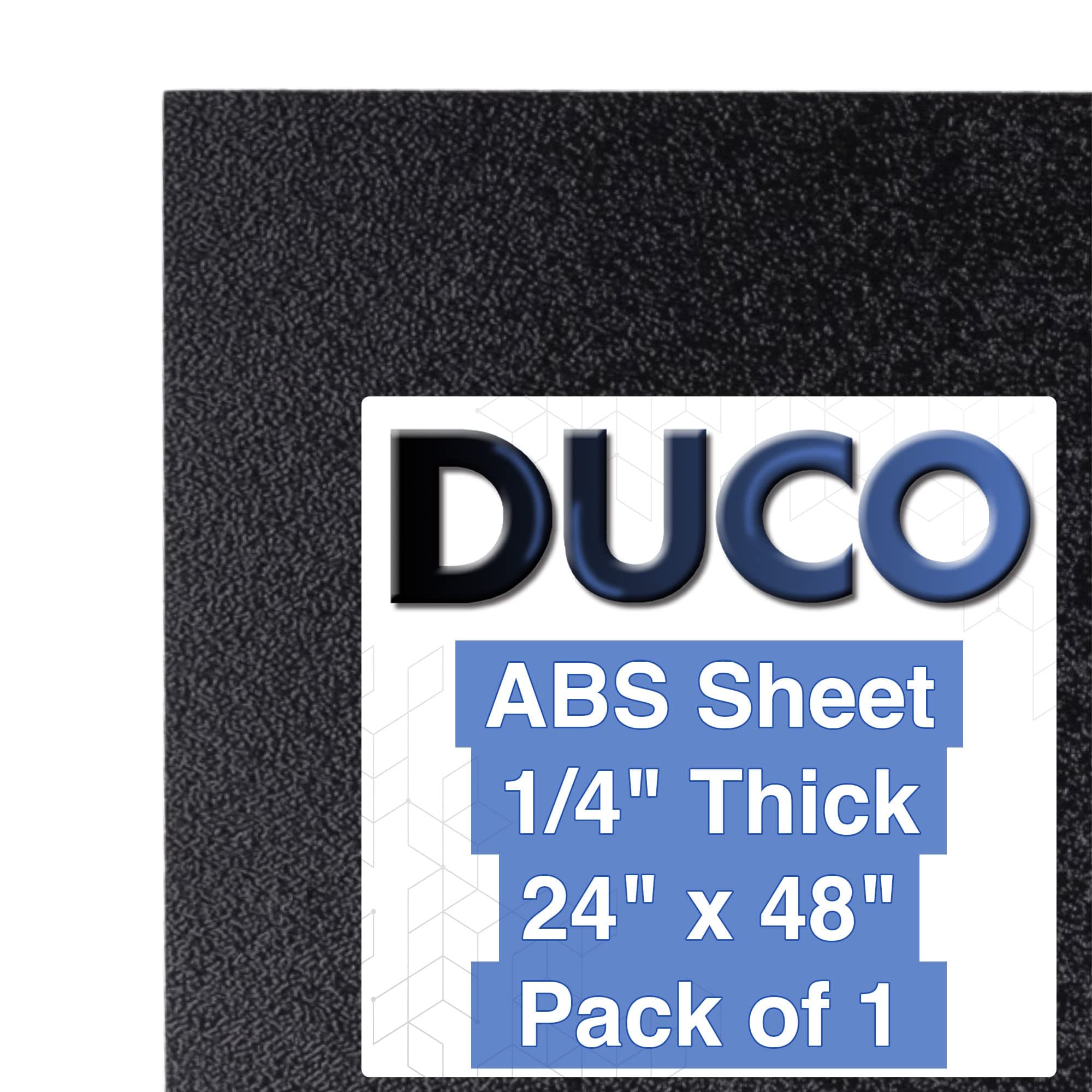 Duco ABS Plastic Sheet 1/4" (6.4 mm) Thick 24" x 48" - 1 Pack of USA-Made Textured & Matte ABS Black Sheet - Heat Moldable Plastic Panel for Home Decor, Crafts, Robotics, DIY Projects and Industrial