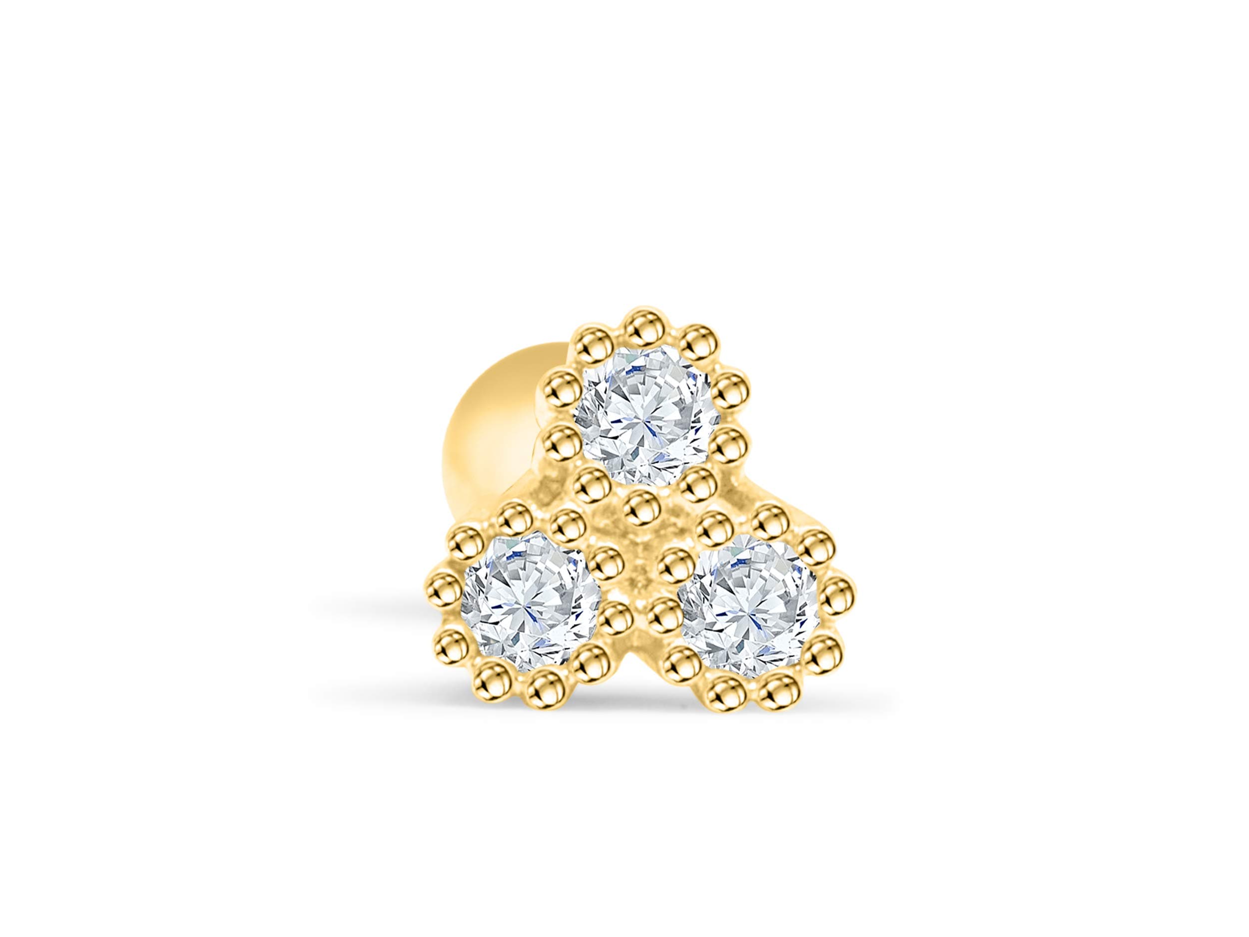 ONDAISY 14K Gold Plated Simulated Diamond Cz Basic Solid Open 3d Triangle Pyramid Ear Barbell Ball Stud Earring Piercing For Women Girls Men