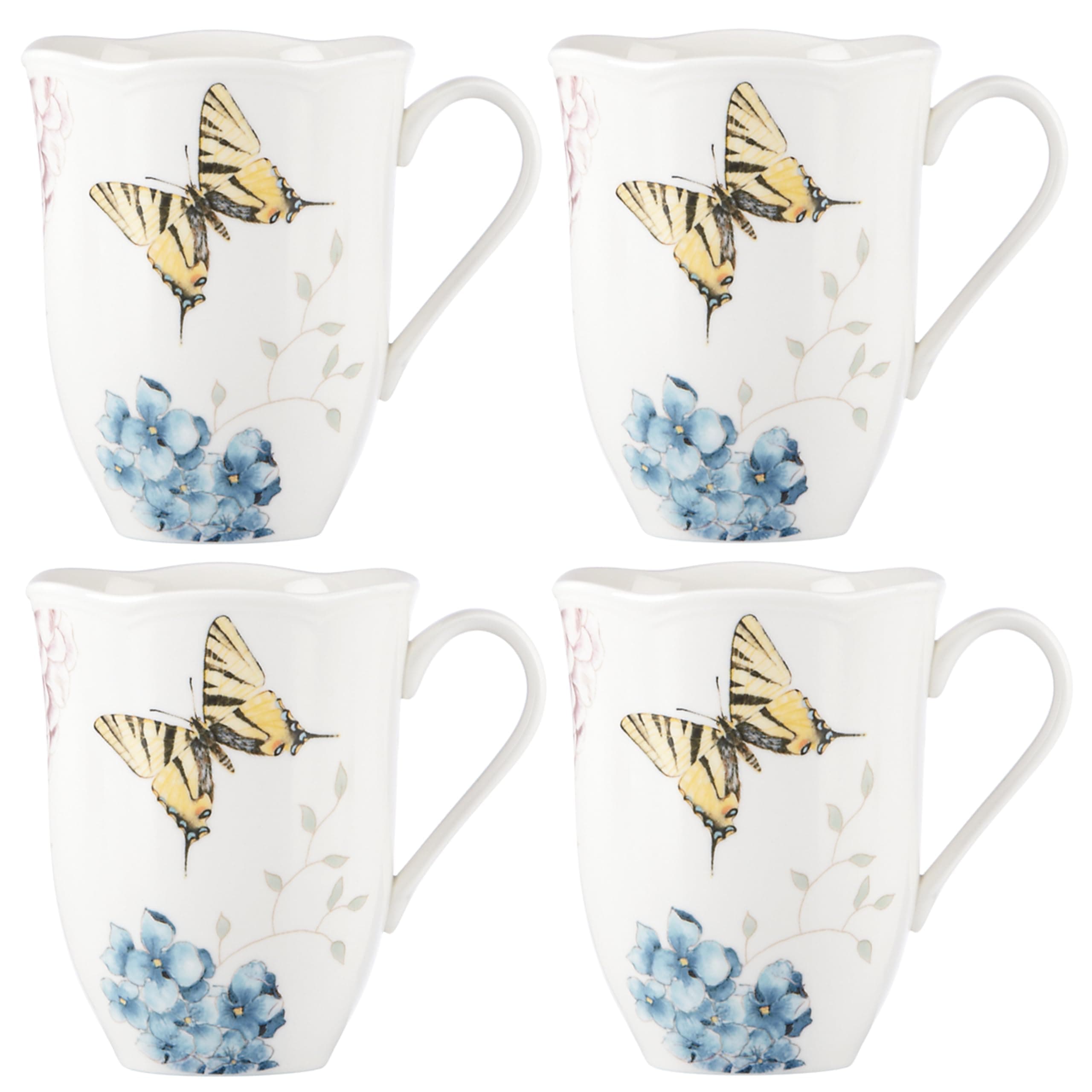 869578 Butterfly Meadow Hydrangea 4-piece Mug Set, 2.55 LB, Multi