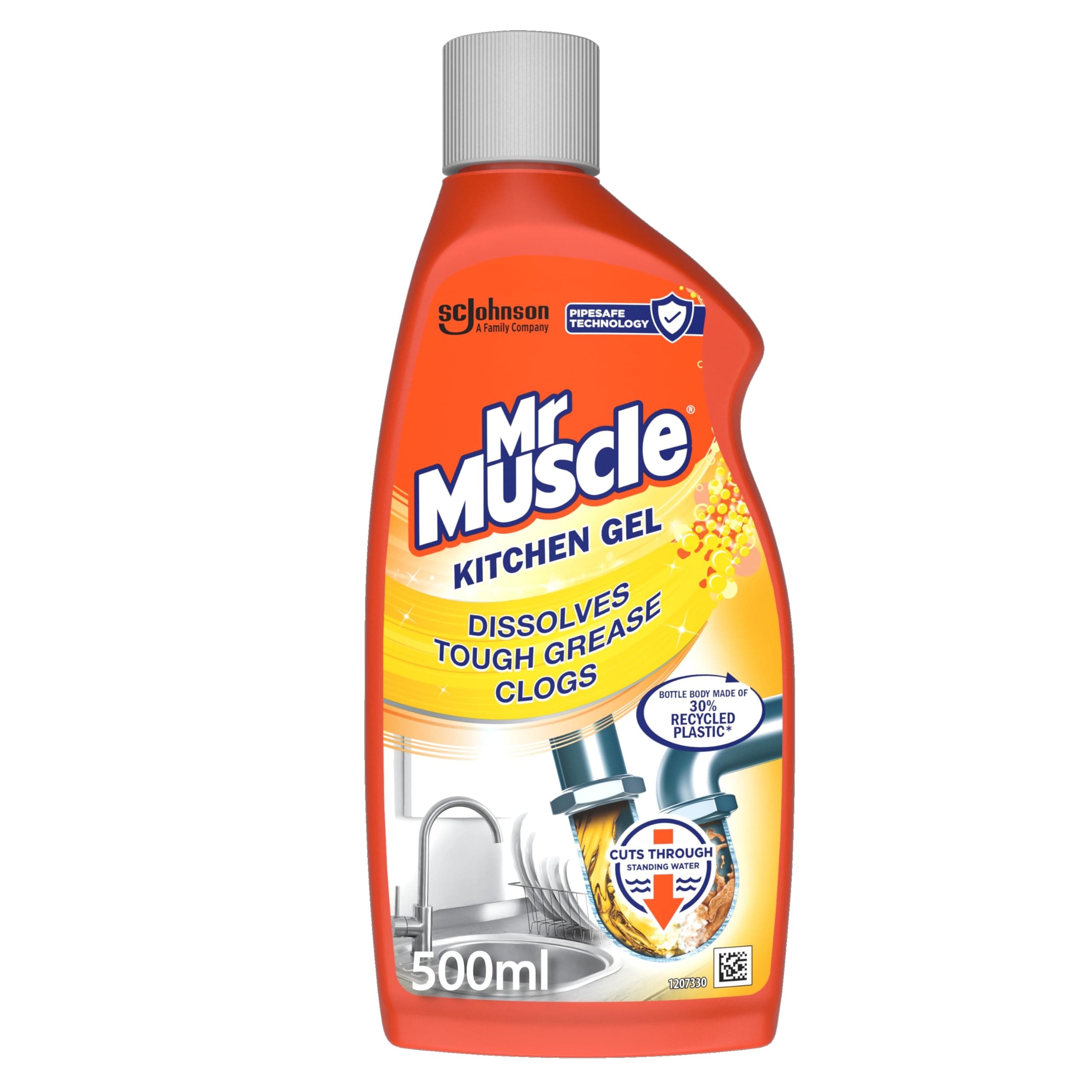 Mr Muscle Kitchen Drain Unblocker & Cleaner Gel (500ml) Dissolves Clogs, Works 3x Better Than Bleach, Safe for All Pipes