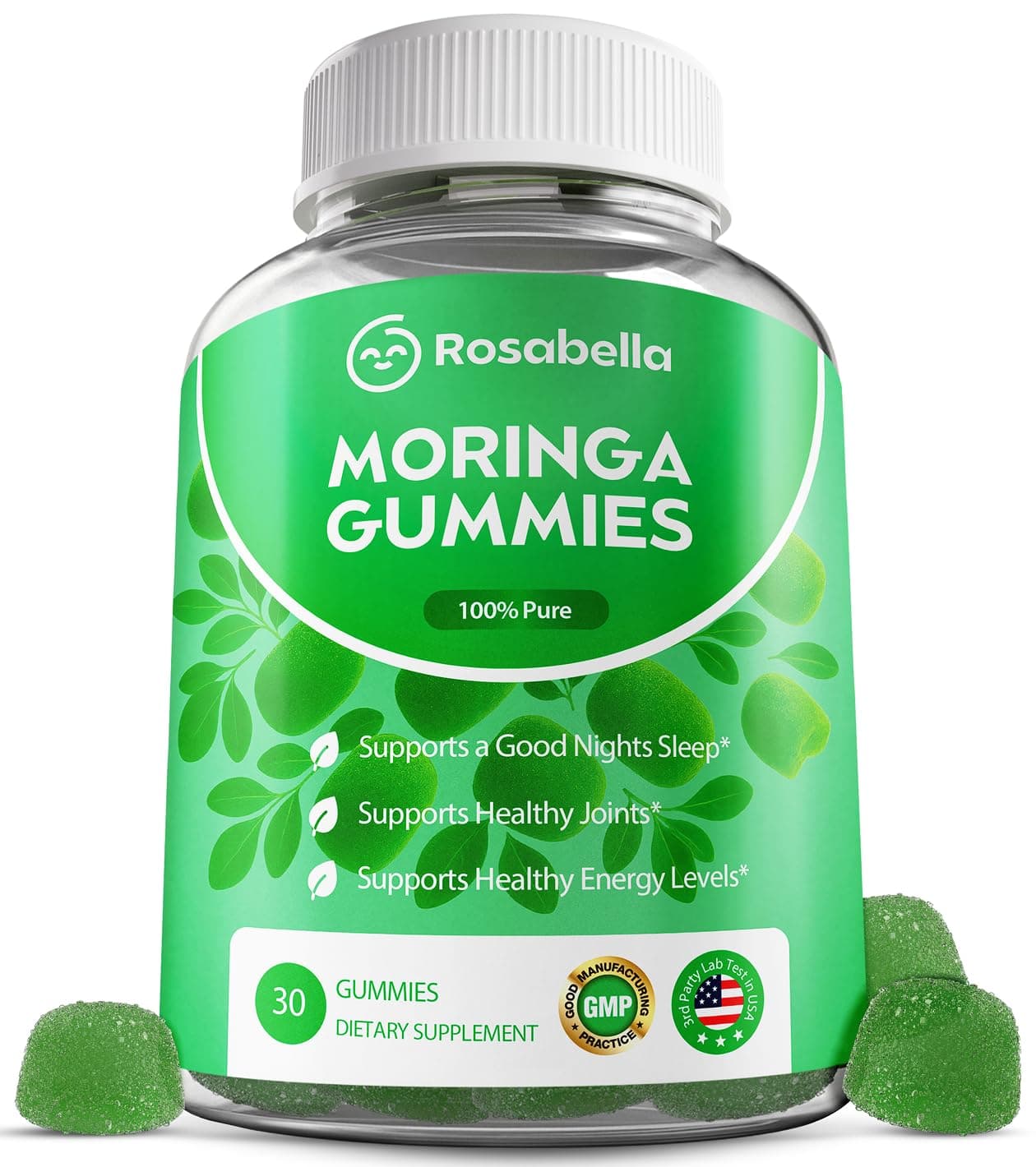 Rosabella Moringa Gummies – Moringa Leaf Extract 1000mg Equivalent Per Serving – Natural Energy & Balance – Non-GMO, Gluten-Free Superfood Gummies for Women & Men – 30 Count