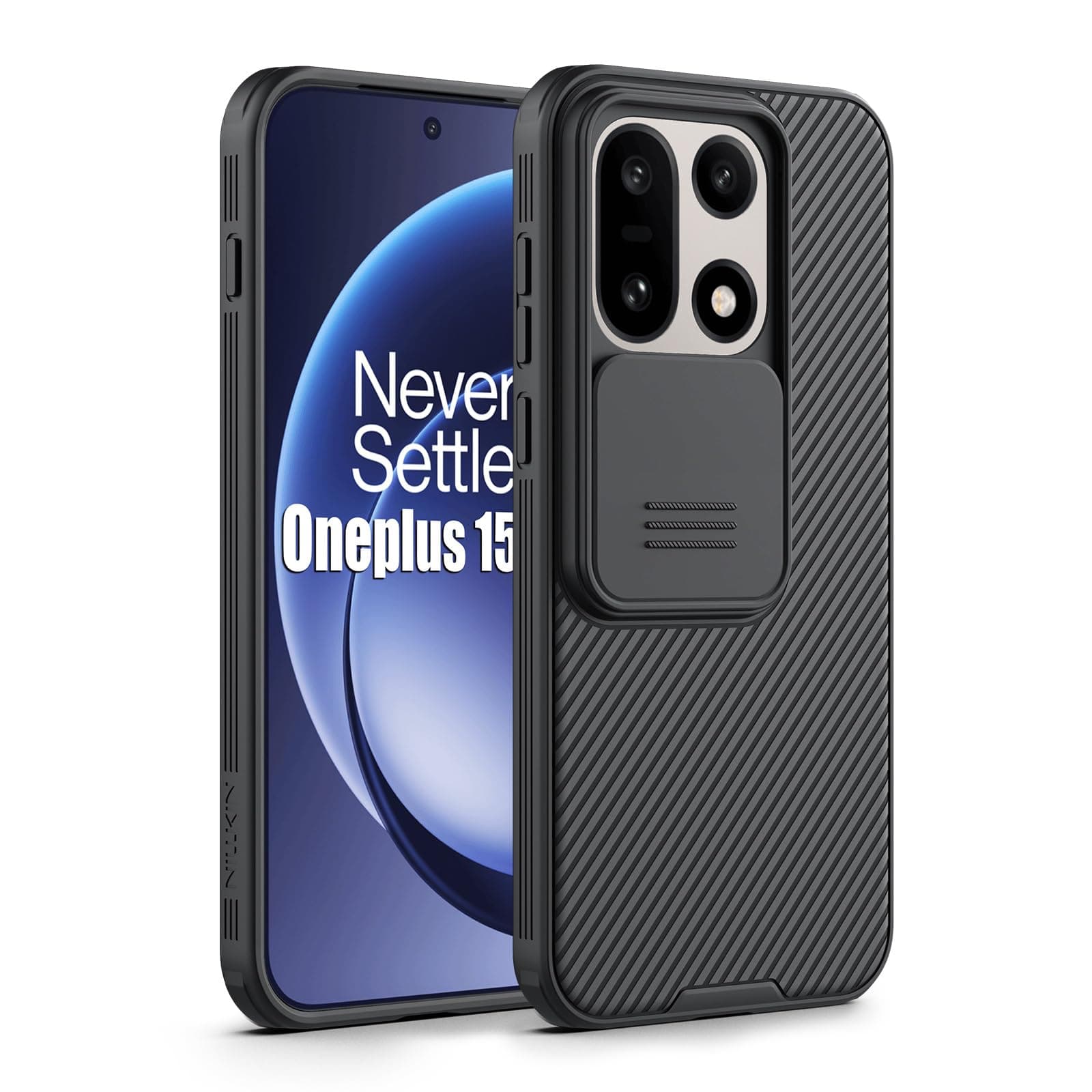 Nillkin for OnePlus 15 Case with Slide Camera Cover, Full Camera Protection, Thin Slim Fit, Shockproof Protective, Camera Lens Protector, Phone Case for OnePlus 15 5G - Black