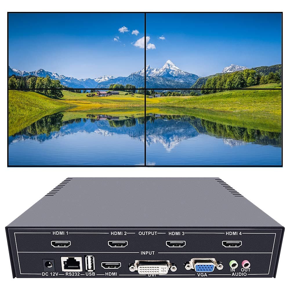 4 Channel Video Wall Controller 2x2 HDMI DVI VGA USB Video Processor with RS232 Control for 4 TV Splicing