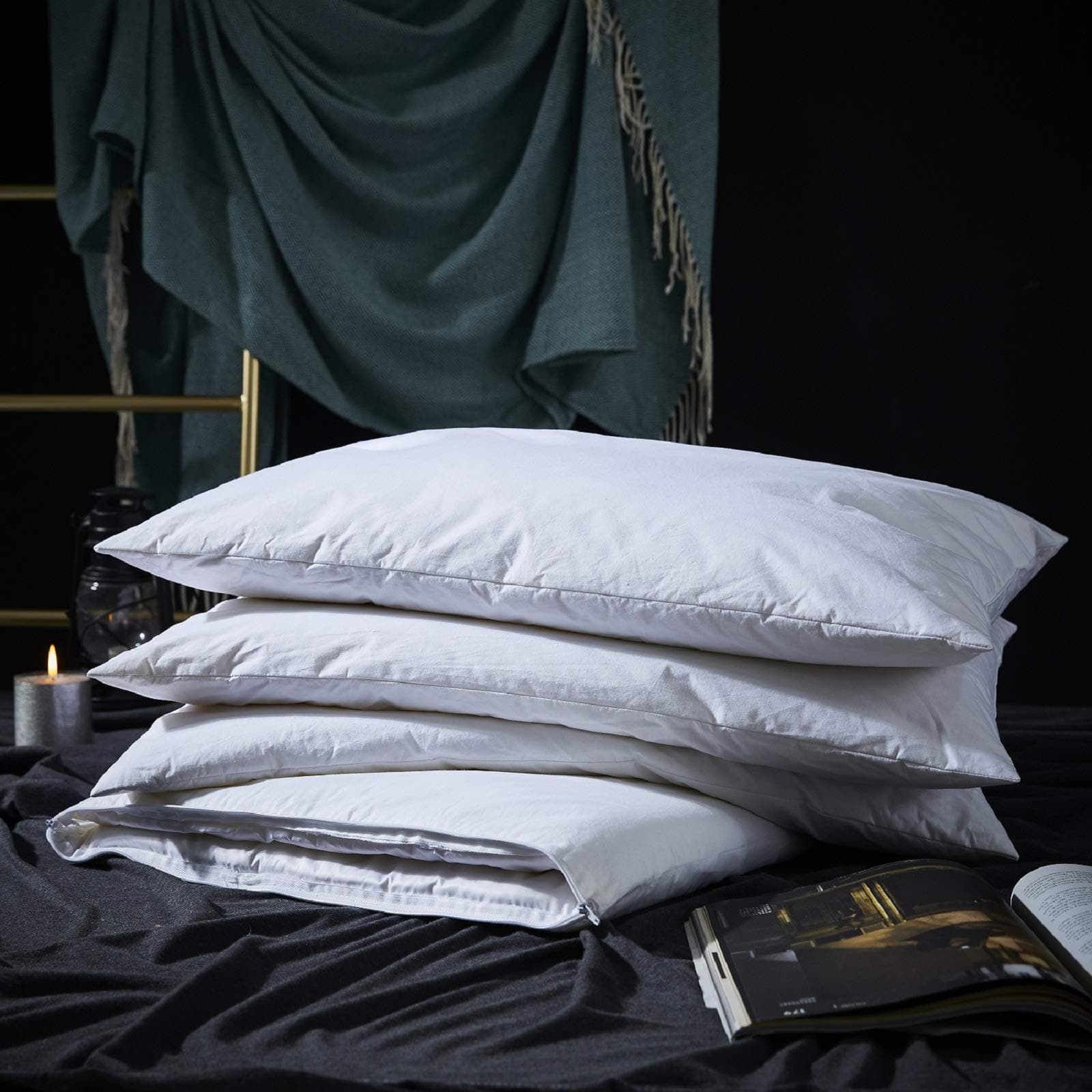 Three Geese Adjustable Layer Goose Feather Pillow,Assemblable Bed Pillow,100% Soft Cotton Cover,Good for Side and Back Stomach Sleeper,King Size,Packaging Include 1 Pillow.