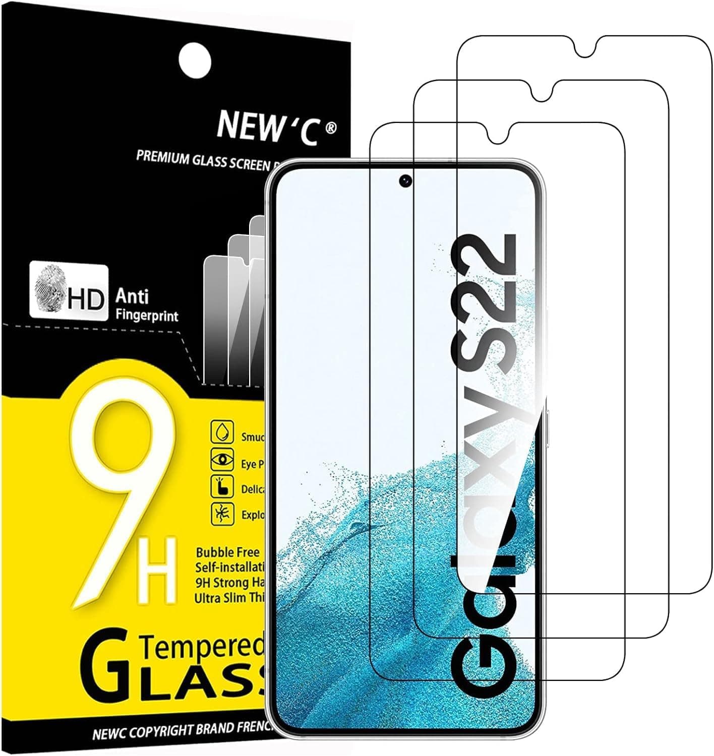 3 Pack Designed for Samsung Galaxy S22 5G, Screen Protector Tempered Glass, Case Friendly Anti Scratch Bubble Free Ultra Resistant