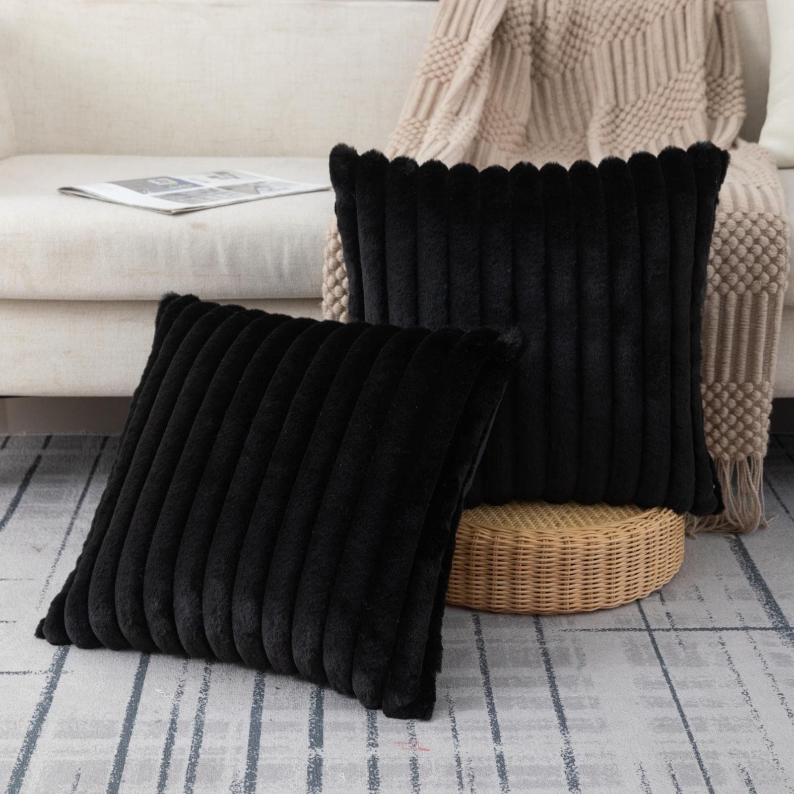 black plish pillow covers
