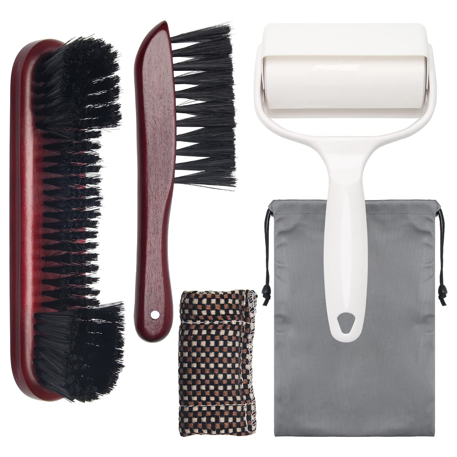 Windspeed 4+1 Pool Table Brush Set, Billiard Table Brush for Pool Table Clean, Wood Billiards Pool Table and Rail Brush/Sticky Lint Roller/Cue Cleaning Cloth/Bag