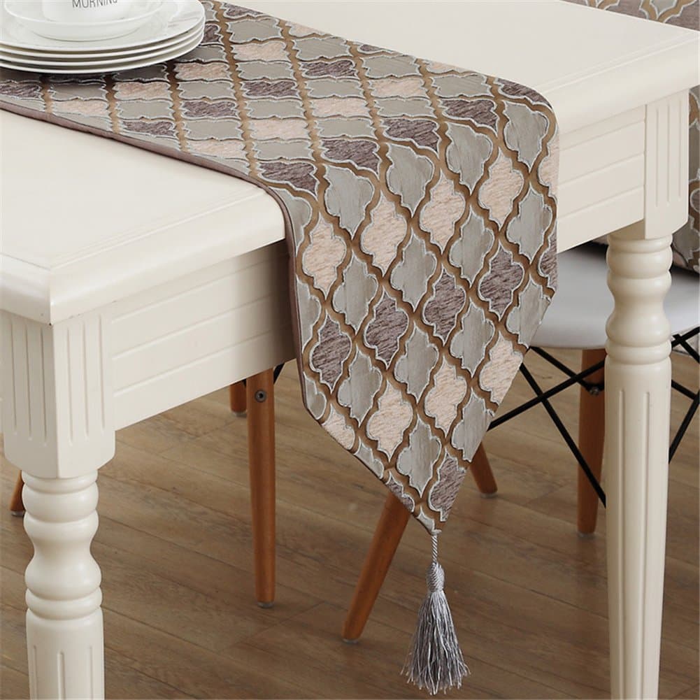 Simple Style Geometric Pattern Decorated Brown Table Runner 12 x 70 inch Approx