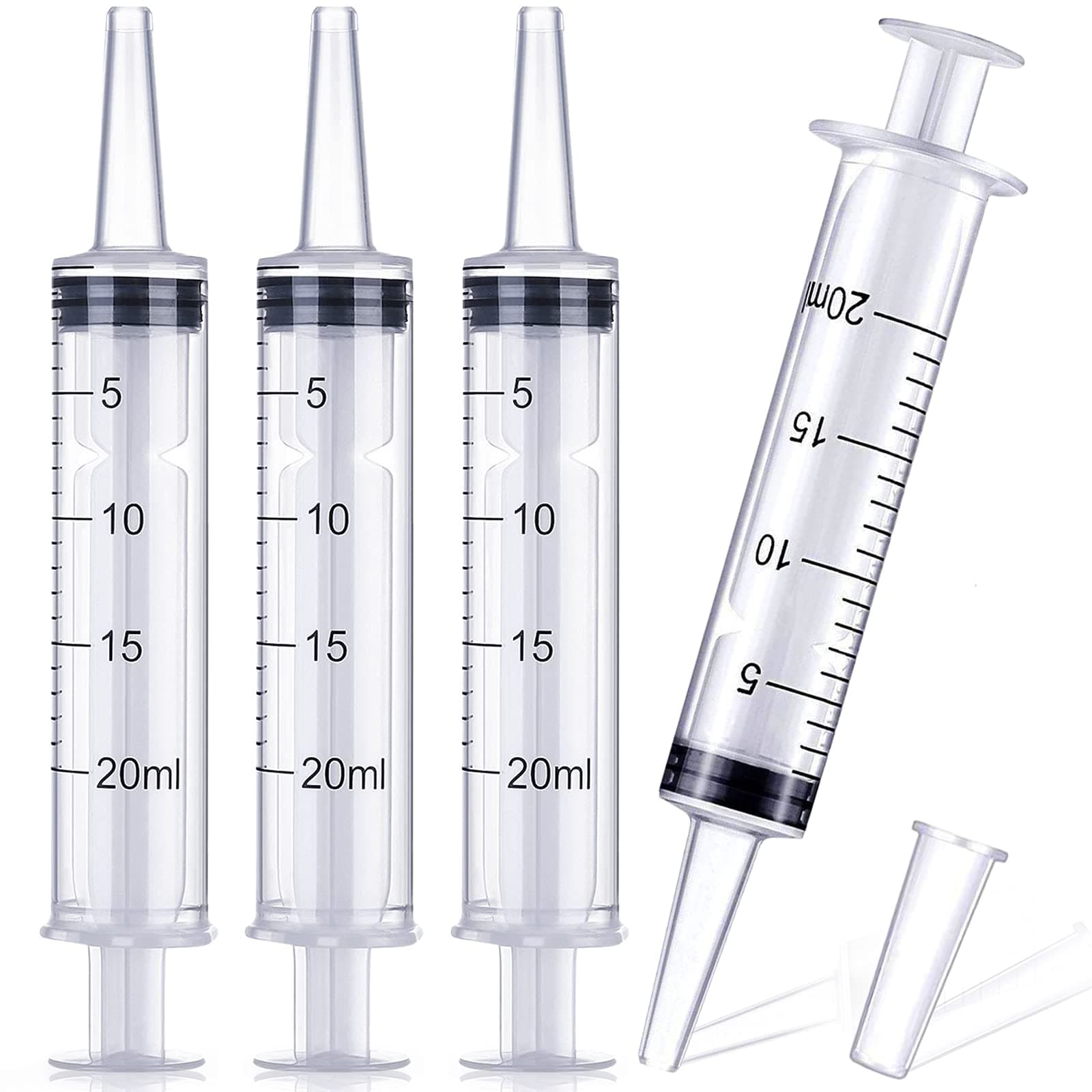 4 Pack 20ml Plastic Syringe with Tip Cap, Individually Sealed with Measurement Large Syringes for Refilling Liquids, Scientific Labs, Pipettes, Irrigation, Feeding Pets, Oil Applicator (No Needle)