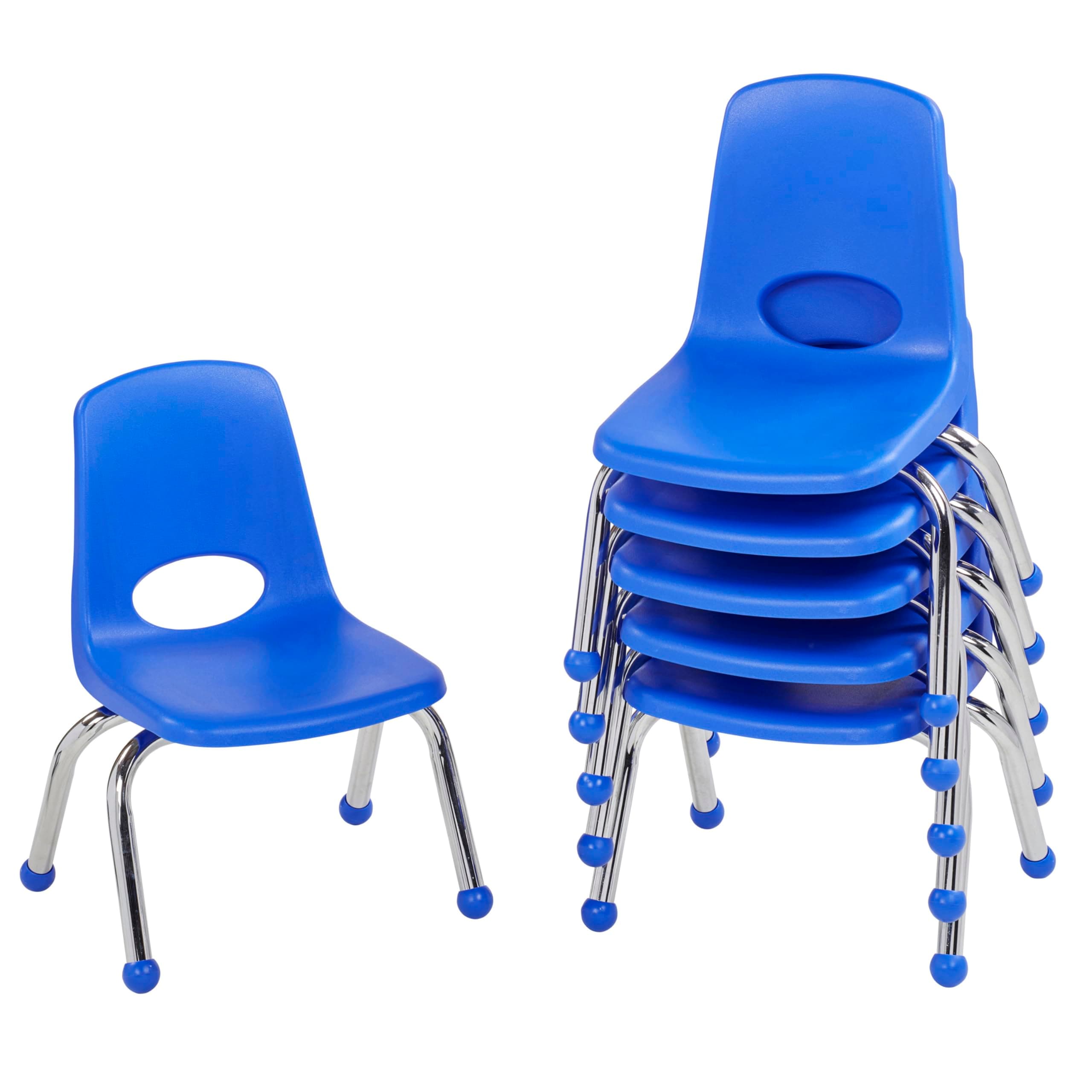 FDP 10" School Stack Chair,Stacking Student Seat with Chromed Steel Legs and Ball Glides For In-Home Learning or Classroom - Blue (6-Pack), 10355-BL