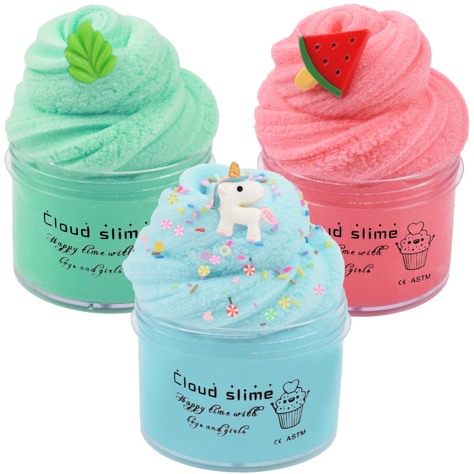 Cloud Slime 3 Pack Kit Super Soft Non-Sticky Cloud Slime Putty Toys Birthday for Kids Stress Relief Toys for Girls Boys (Blue+Green+Red)