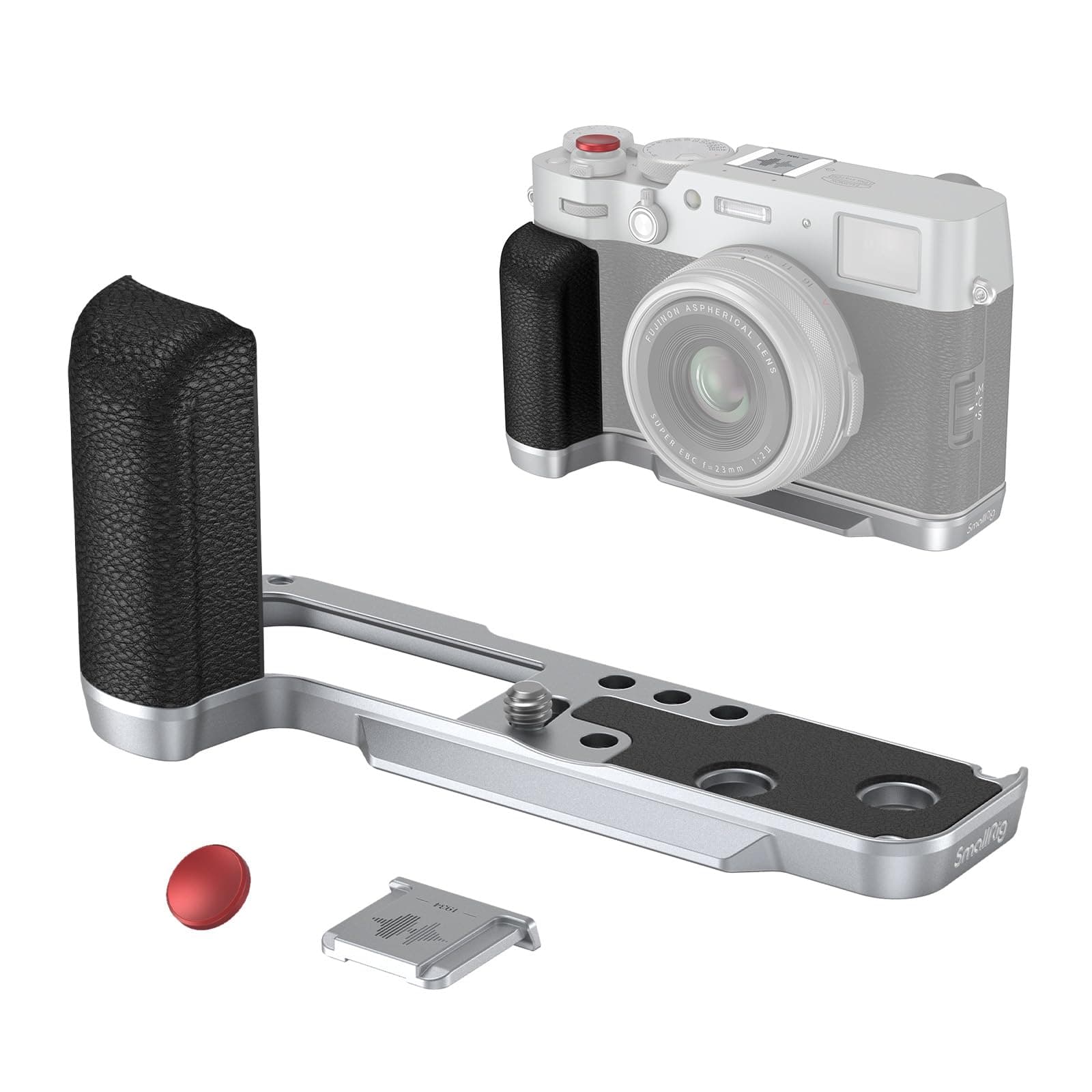 X100VI / X100V Handgrip L-Shape Grip with Quick Release Plate for Arca, Lightweight Silicone Side Handle, Shutter Button and Hot Shoe Cover for FUJIFILM X100VI / X100V Cameras (Silver) - 4555
