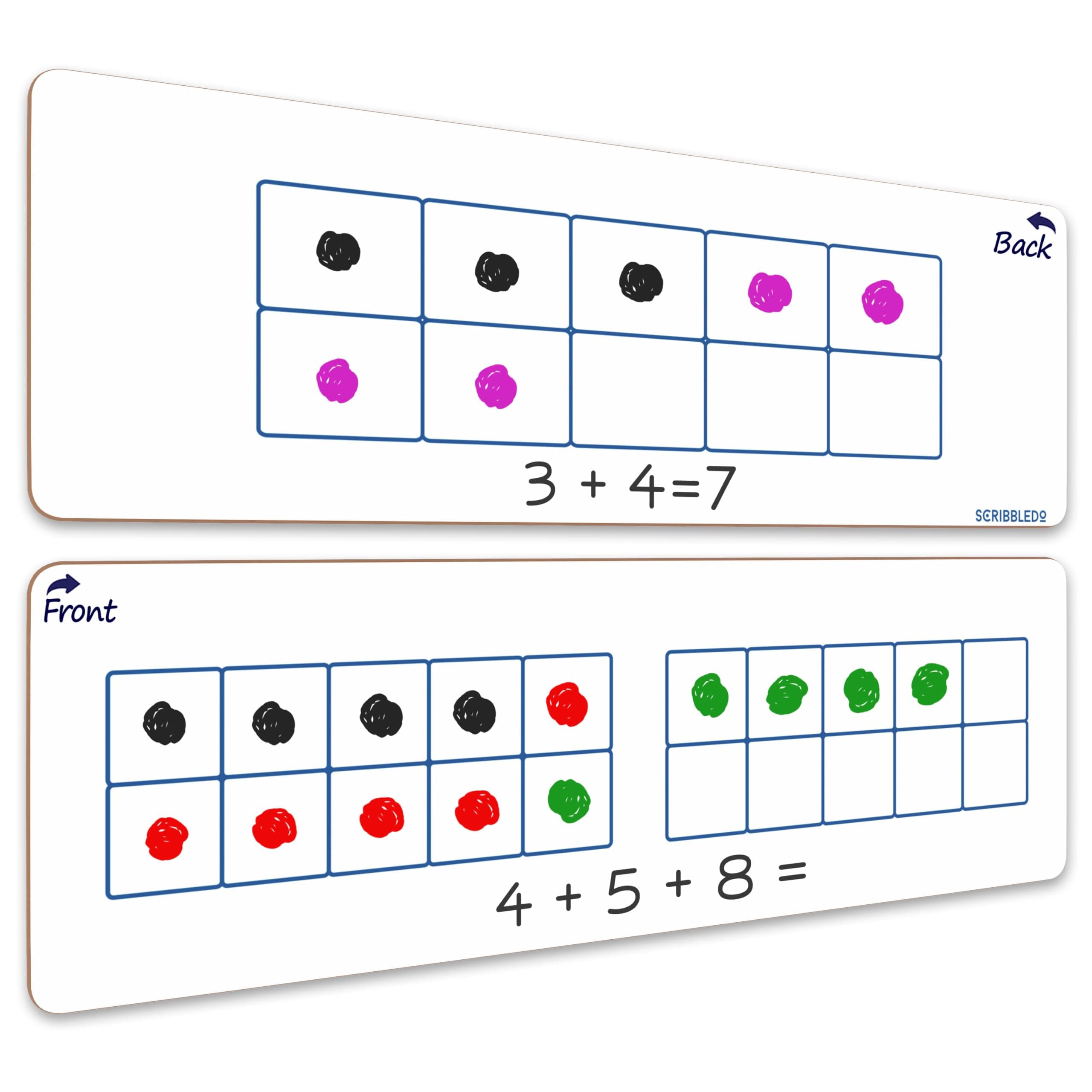 SCRIBBLEDO Dry Erase Ten Frame Board - 4" x 12" Double Sided Dry Erase Boards for Kids to Visualize and Practice Base 10 Number Concepts - Math Practice Board for Home School and Classroom