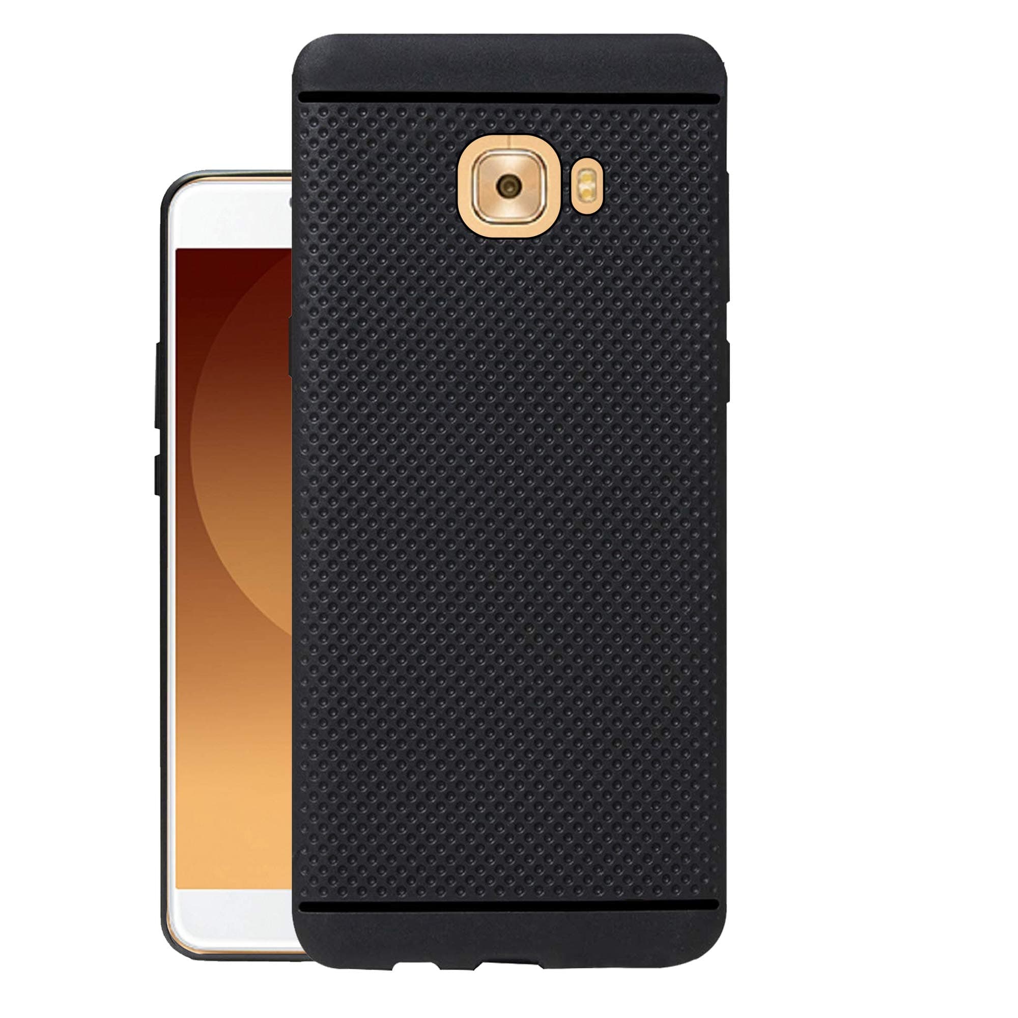 HELLO ZONE Exclusive Dotted Matte Finish Soft Rubberised Back Case Cover for Samsung Galaxy C9 Pro - Black