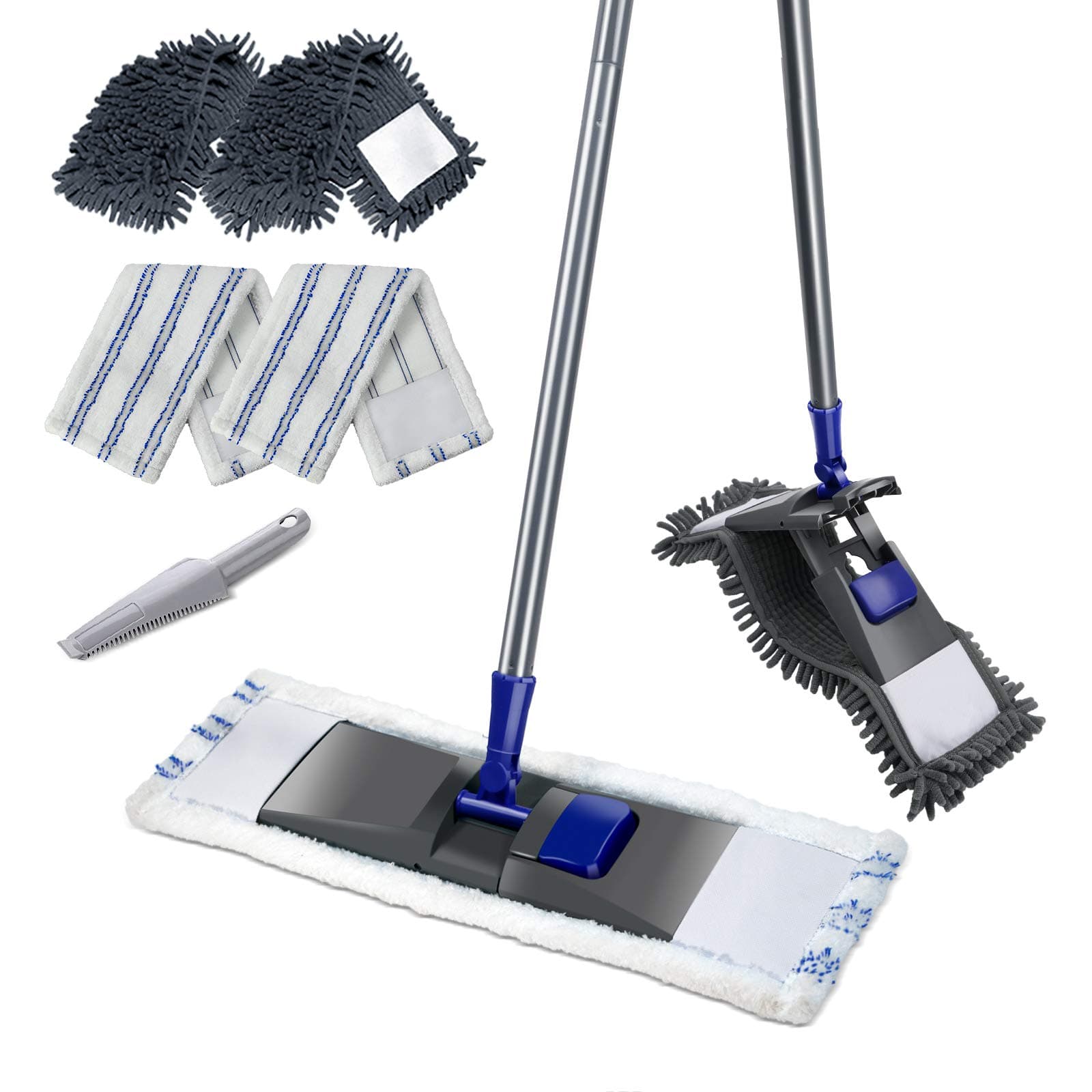 Professional Microfiber Mop Stainless Steel Handle Flat Magic Mop 2 Free Replaceable Mop Head Size 18x4.8 in