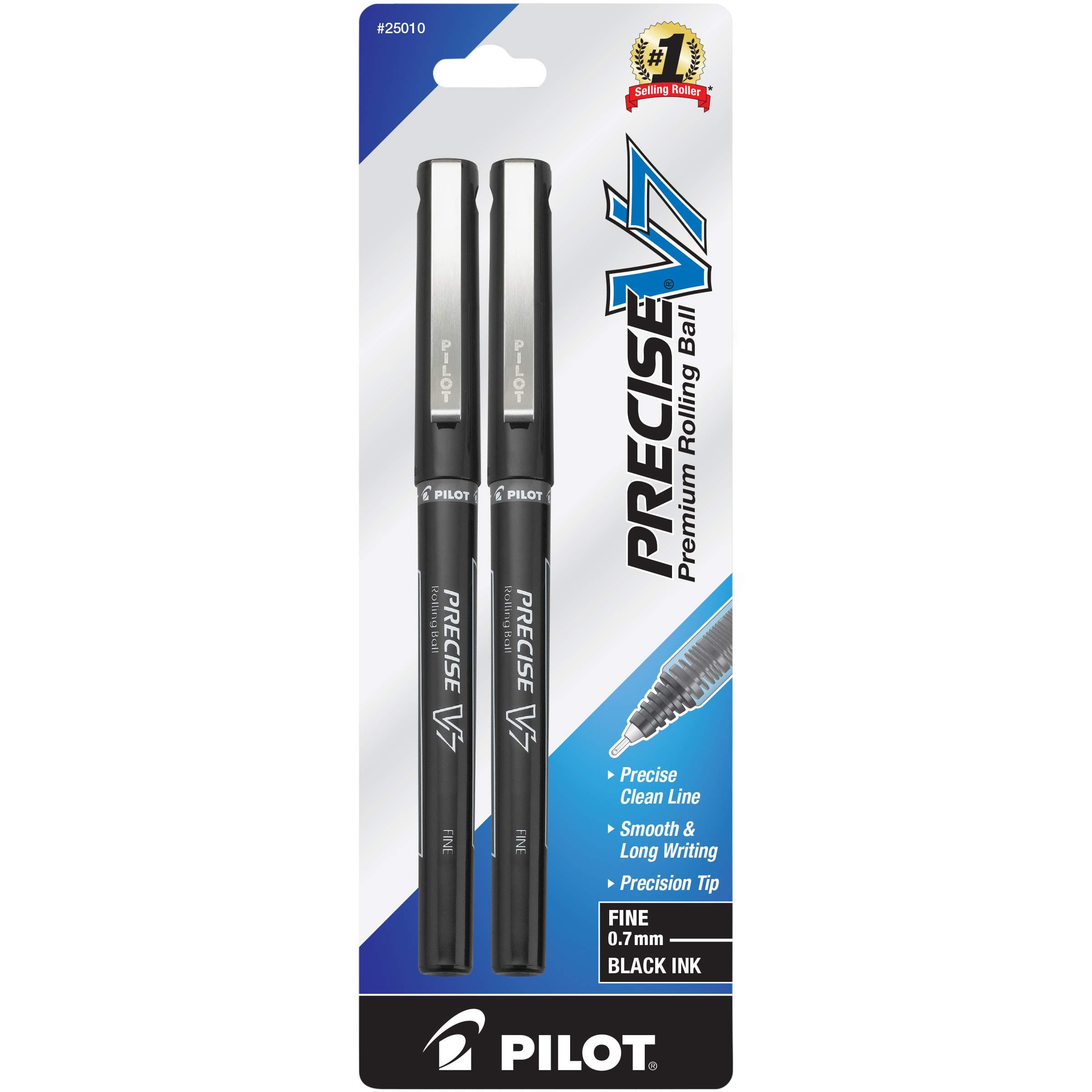 Pilot Precise V7 Stick Rolling Ball Pens, Fine Point, 2-Pack, Black Ink (25010)
