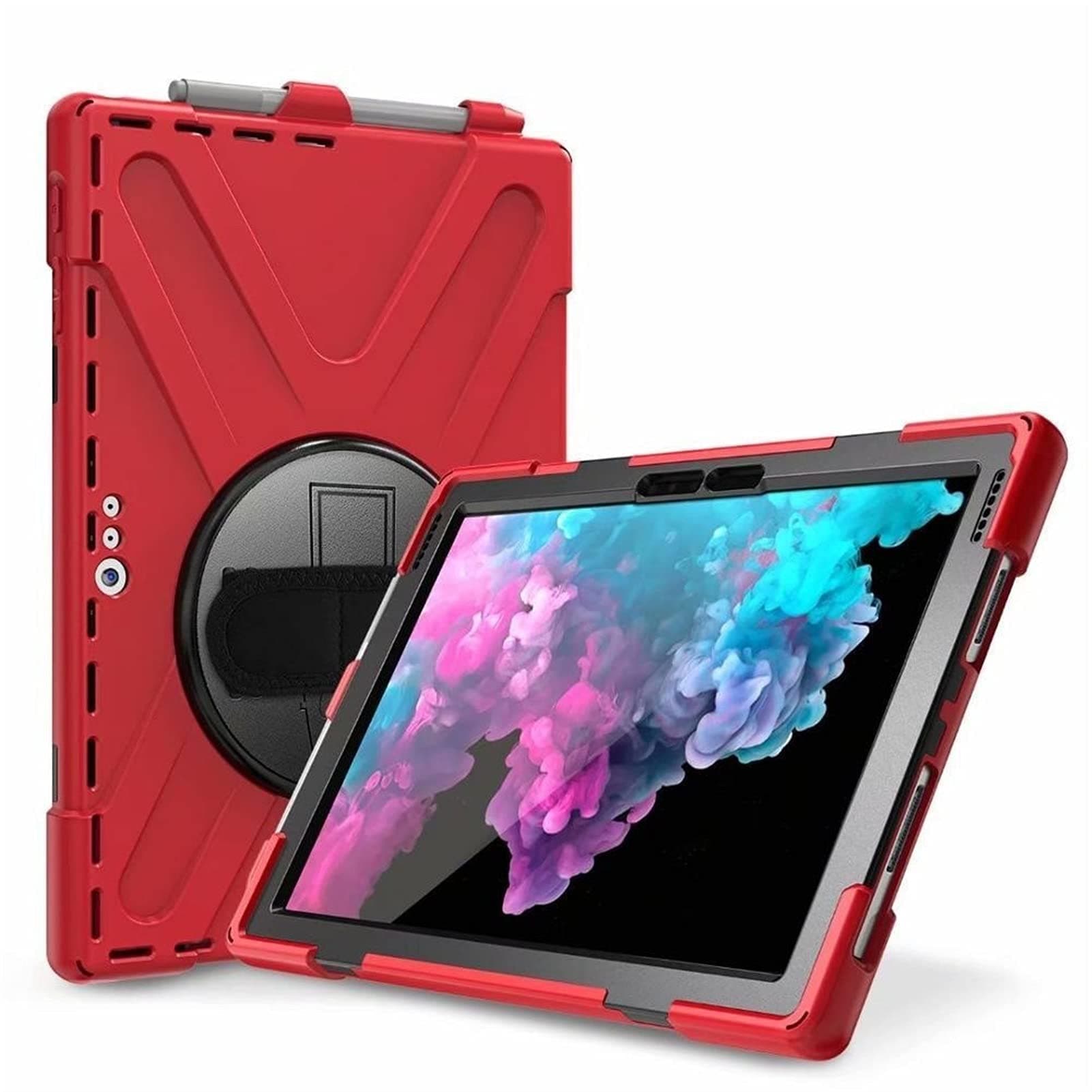 HHF Tab Cases & Covers for Microsoft Surface Pro 4 5 6, Armor Case Hand Strap 360 Rotation Stylus Holder Case for Suface Pro 6 Pro 5 Pro 4 (Color : Red)
