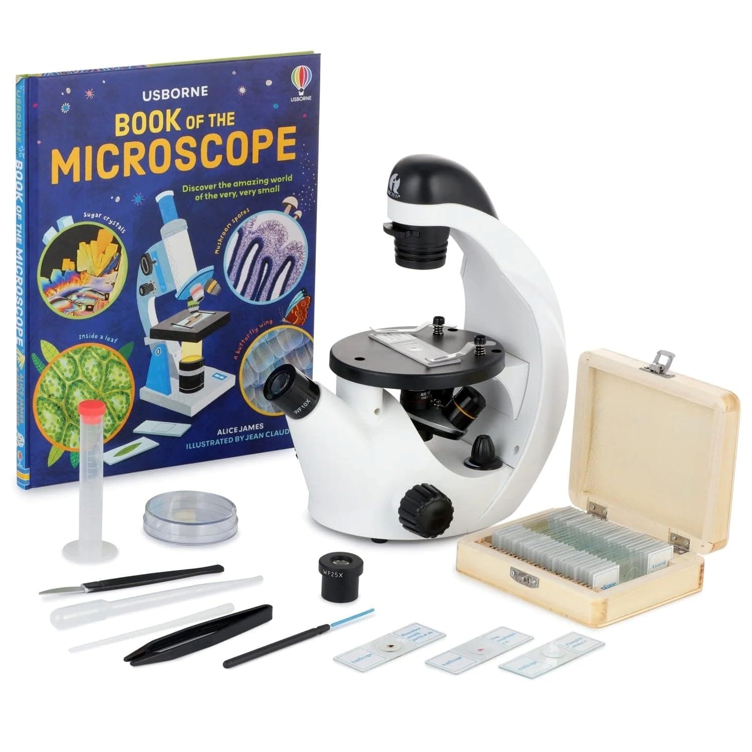 IQCrew STEM Science Discovery 40X-500X Inverted Microscope with 25 Prepared Slides, and Microscope Book for Students