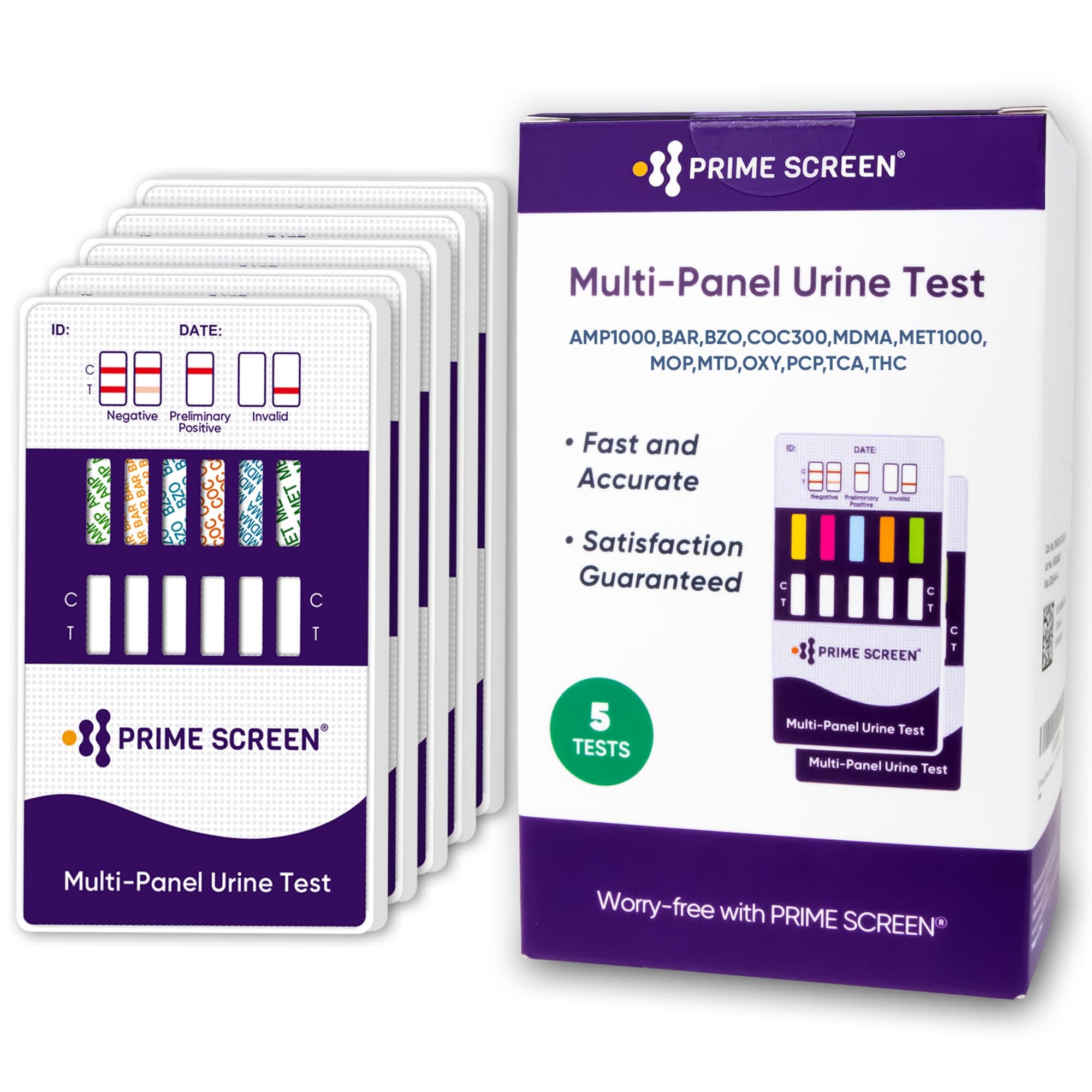 [5 Pack] Prime Screen 12 Panel Urine Test (AMP,BAR,BZO,COC,mAMP,MDMA,MOP/OPI 300,MTD,OXY,PCP,TCA,THC) - WDOA-7125