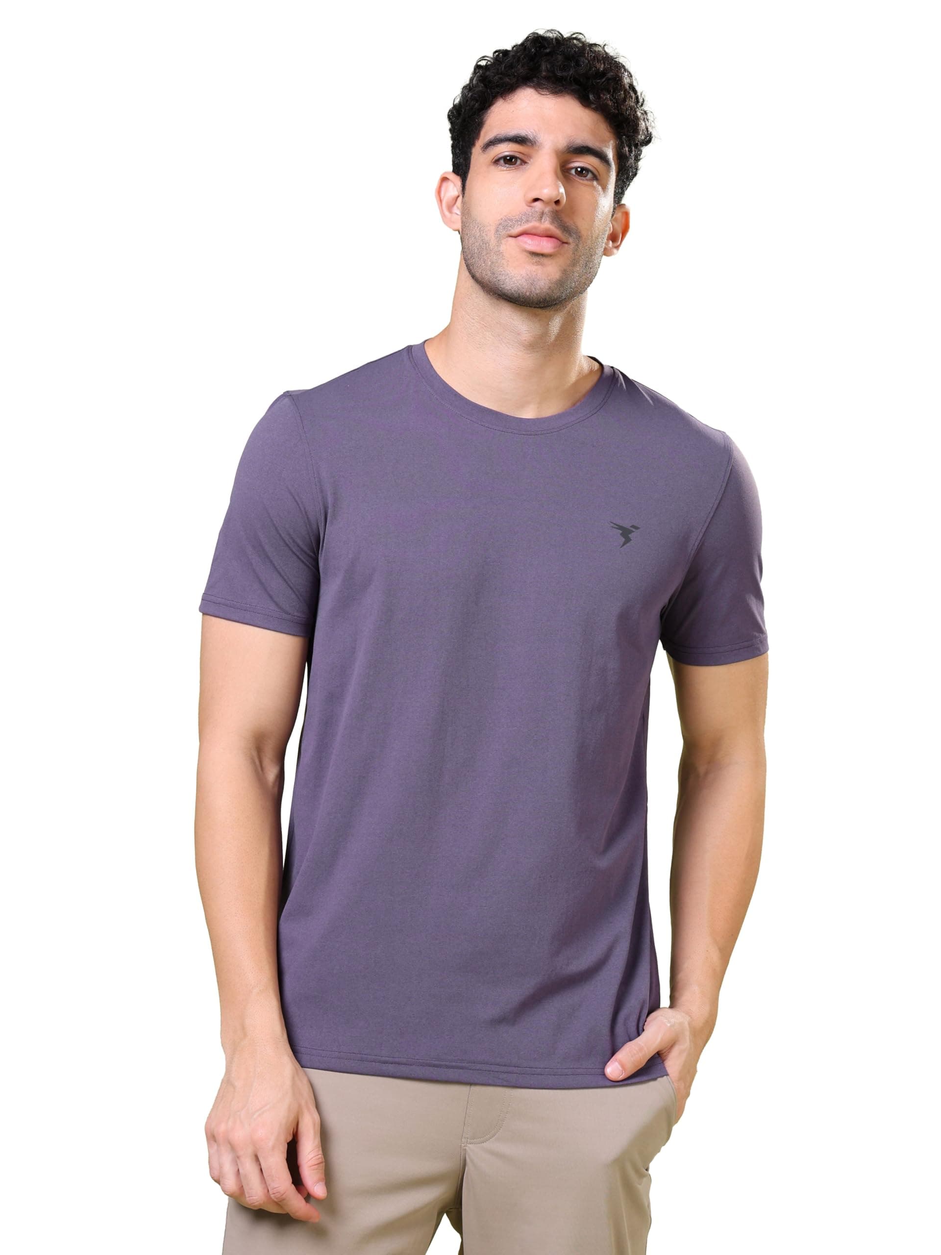 TECHNOSPORT Men's Polyester Slim Fit Solid Short Sleeve Crew Neck T-Shirt with Cotflex, Quick Dry and Wrinkle Resistance Fabric for Gym, Regular Usage and Sports