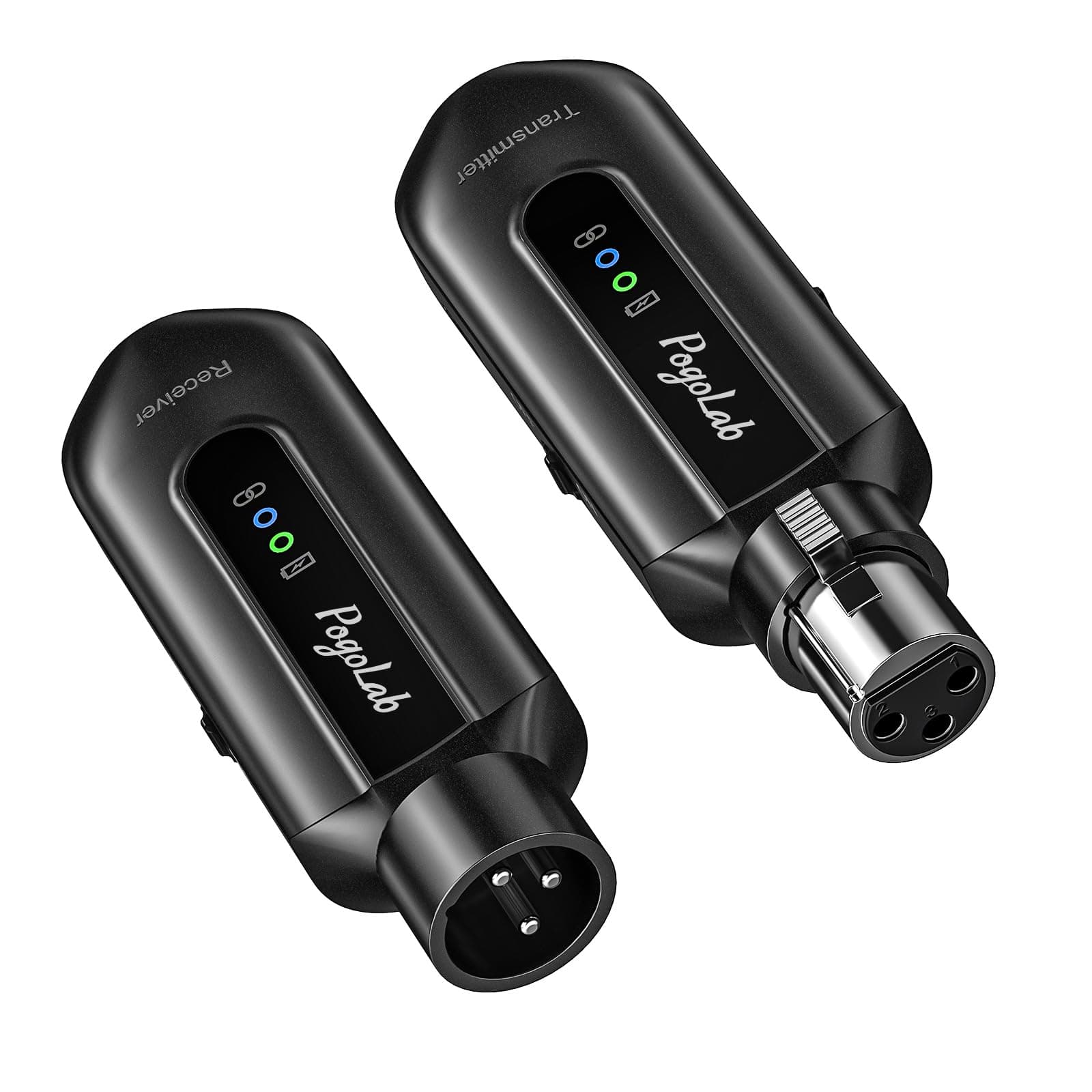 POGOLAB Wireless Microphone Transmitter Receiver 2.4Ghz, Wireless XLR Microphone System, Rechargeable Mic Adapter for Audio Mixer, Dynamic Mic, 48V Phantom Power for Condenser Mic