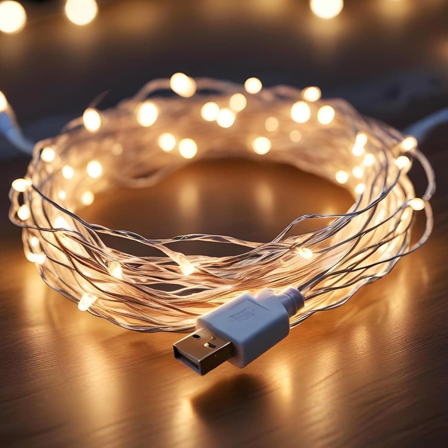 Lexton Decorative USB Copper String Fairy Light | 5 Meter, 50 LED, USB Plug-in | Best for Decoration, Christmas, Diwali (Pack of 1, Warm White)