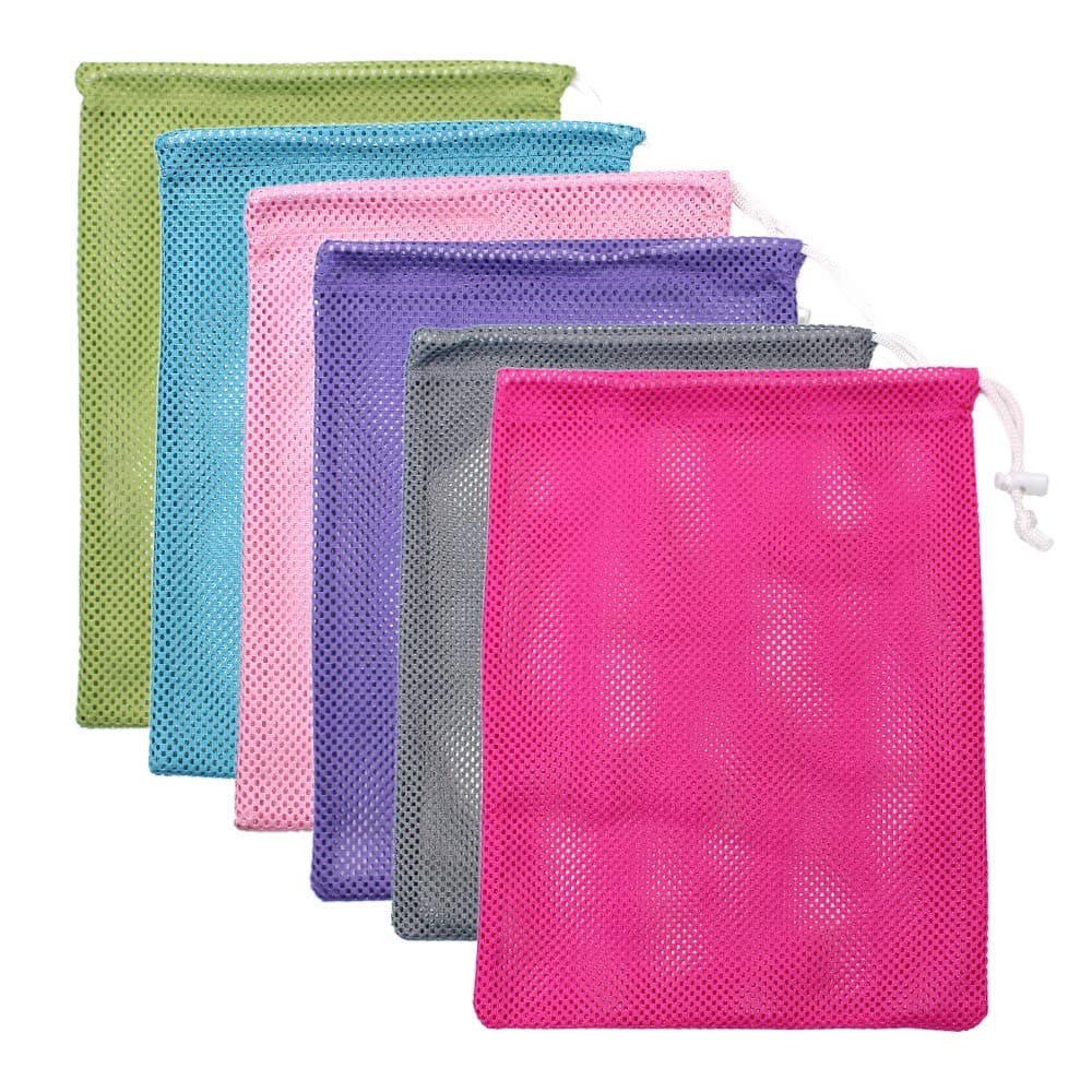 6pcs Mesh Stuff Sack, Durable Nylon Mesh Drawstring Laundry Bag Rinsing Beach Toys, Seashell Collecting, Travel Storage（Random Color）