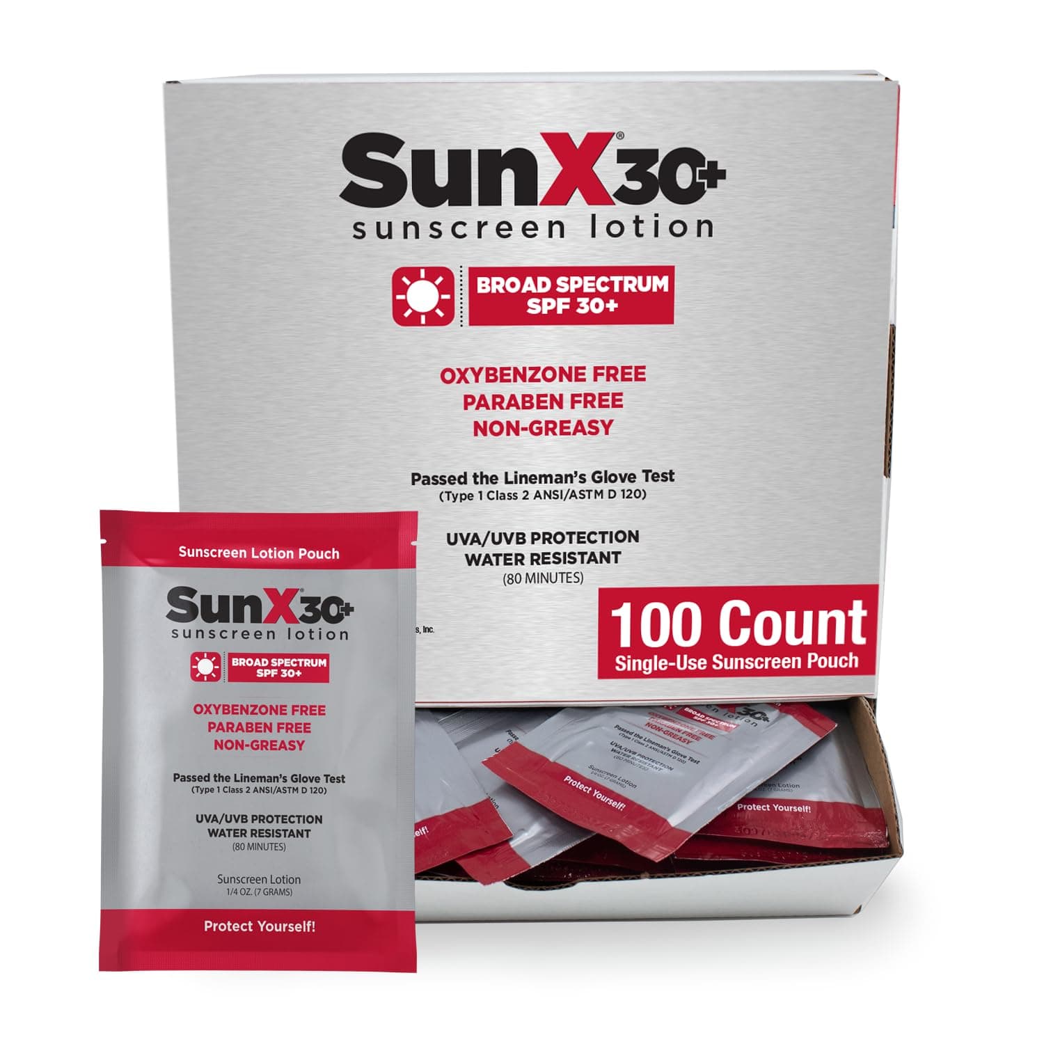 CoreTex Sunx30+ Sunscreen Lotion Packets 100-Count Dispenser Box