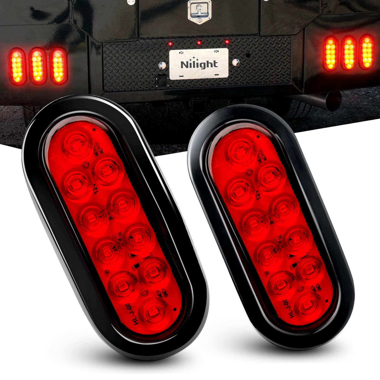 TL-01 6" Oval Red LED Tail 2PCS w/Surface Mount Grommets Plugs IP65 Waterproof Stop Brake Turn Trailer Lights for RV Truck Jeep