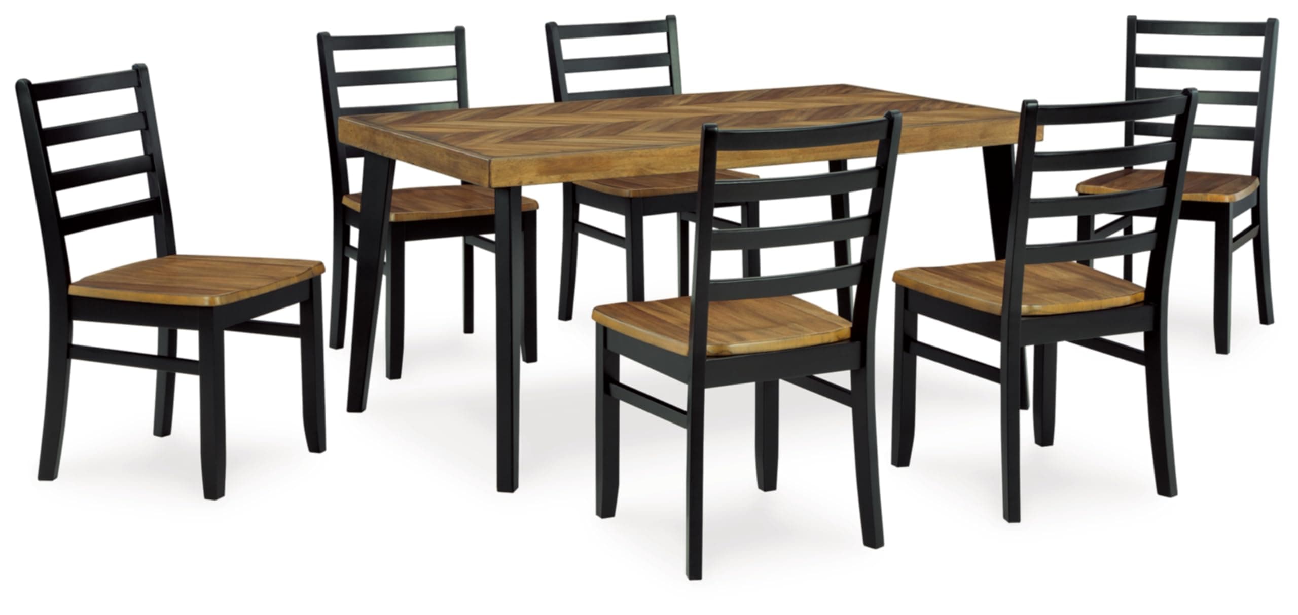 Signature Design by Ashley Blondon Rectangular Dining Room Table Set with 6 Chairs, Chevron Pattern, Tapered Legs, Seats 6, Wood, 60" Long, Brown & Black