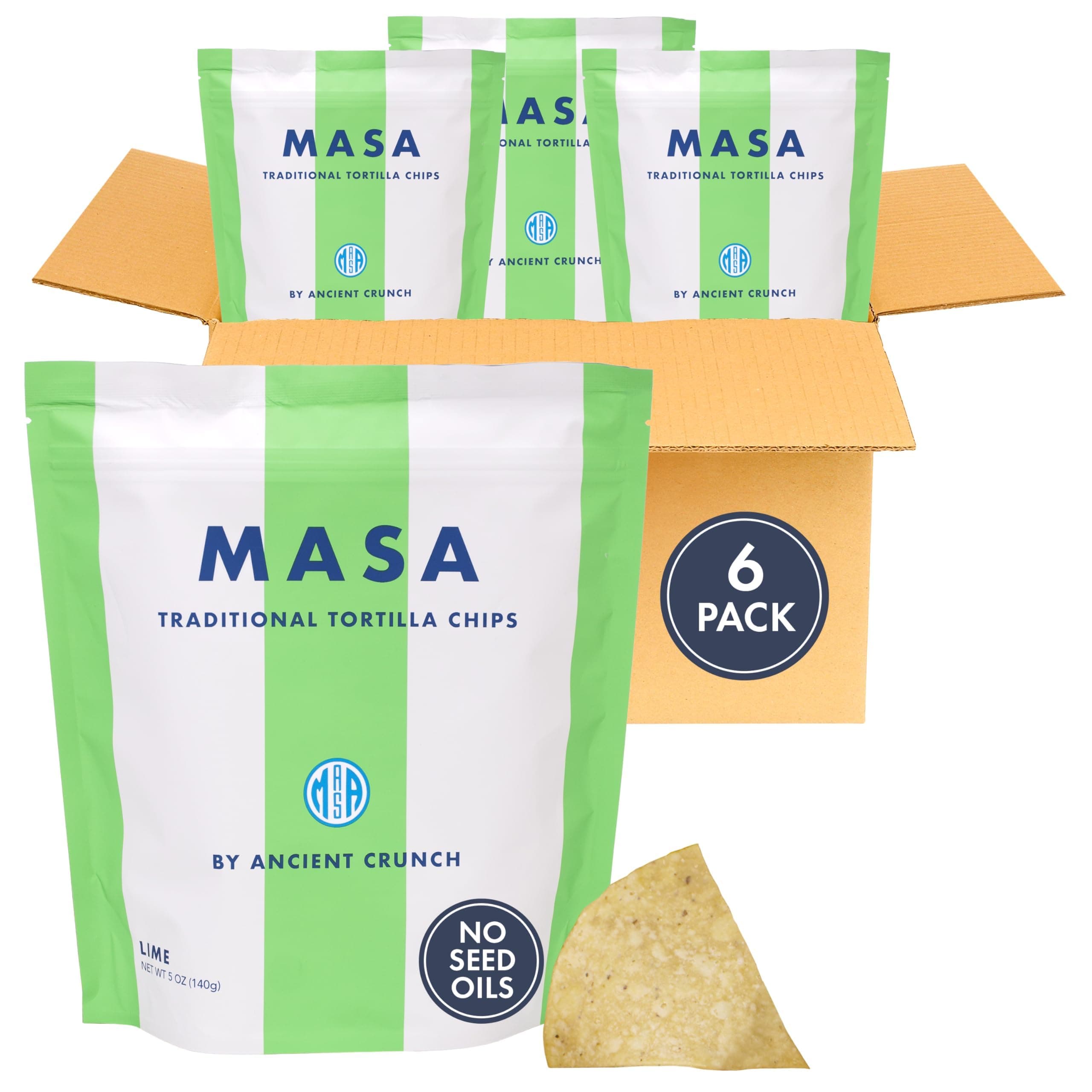 MASA Chips Lime Flavored Corn Tortilla Chips Cooked in Beef Tallow – Seed Oil Free Snack, 6pk×5 oz each– Handmade with Only Naturally Grown Corn, Fresh Lime, & Sea Salt, Gluten Free