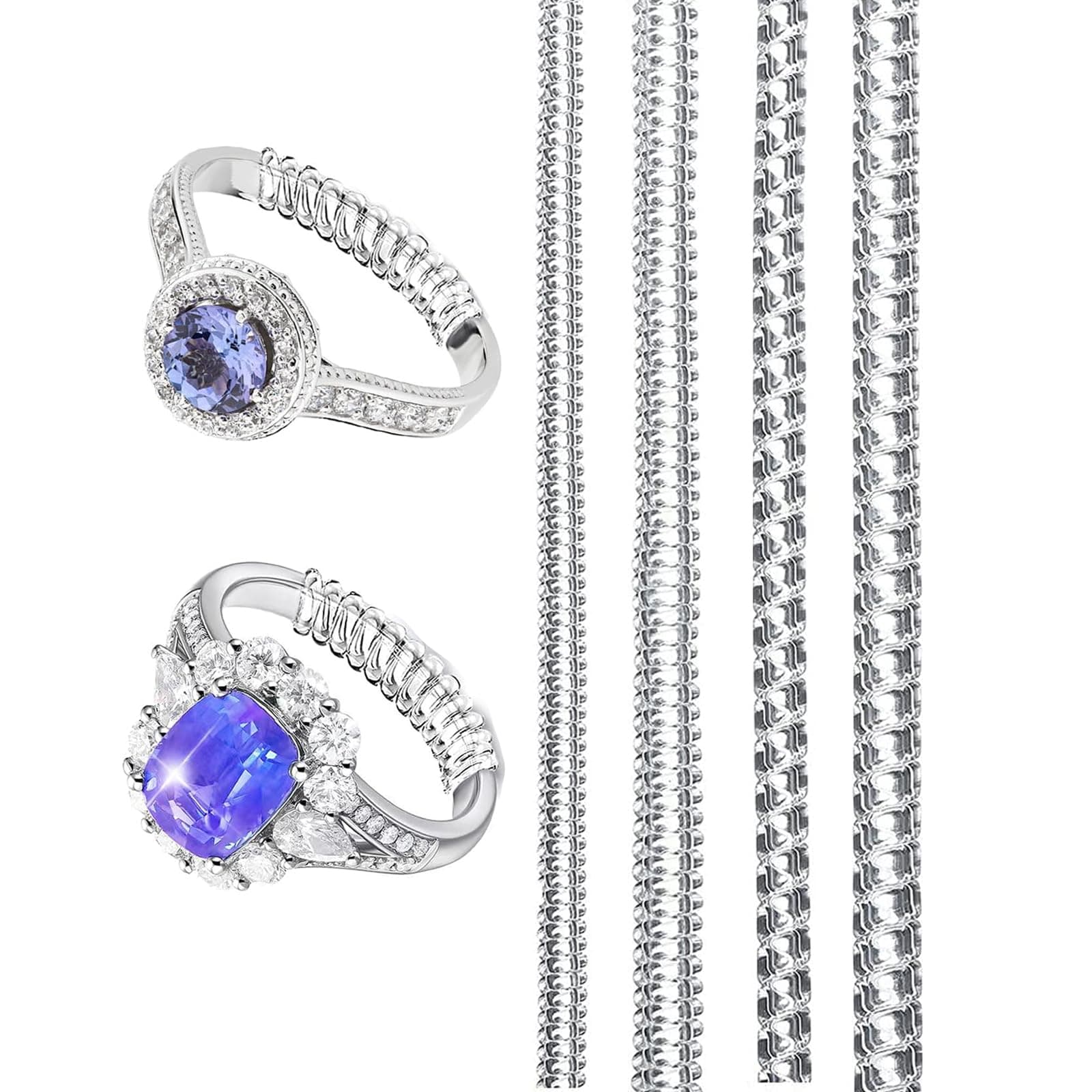 Ring Size Adjuster for Loose Rings - 4 Sizes Clear Ring Sizer Resizer Fit Spiral Silicone Tightener Set(4 Pcs), Fabric