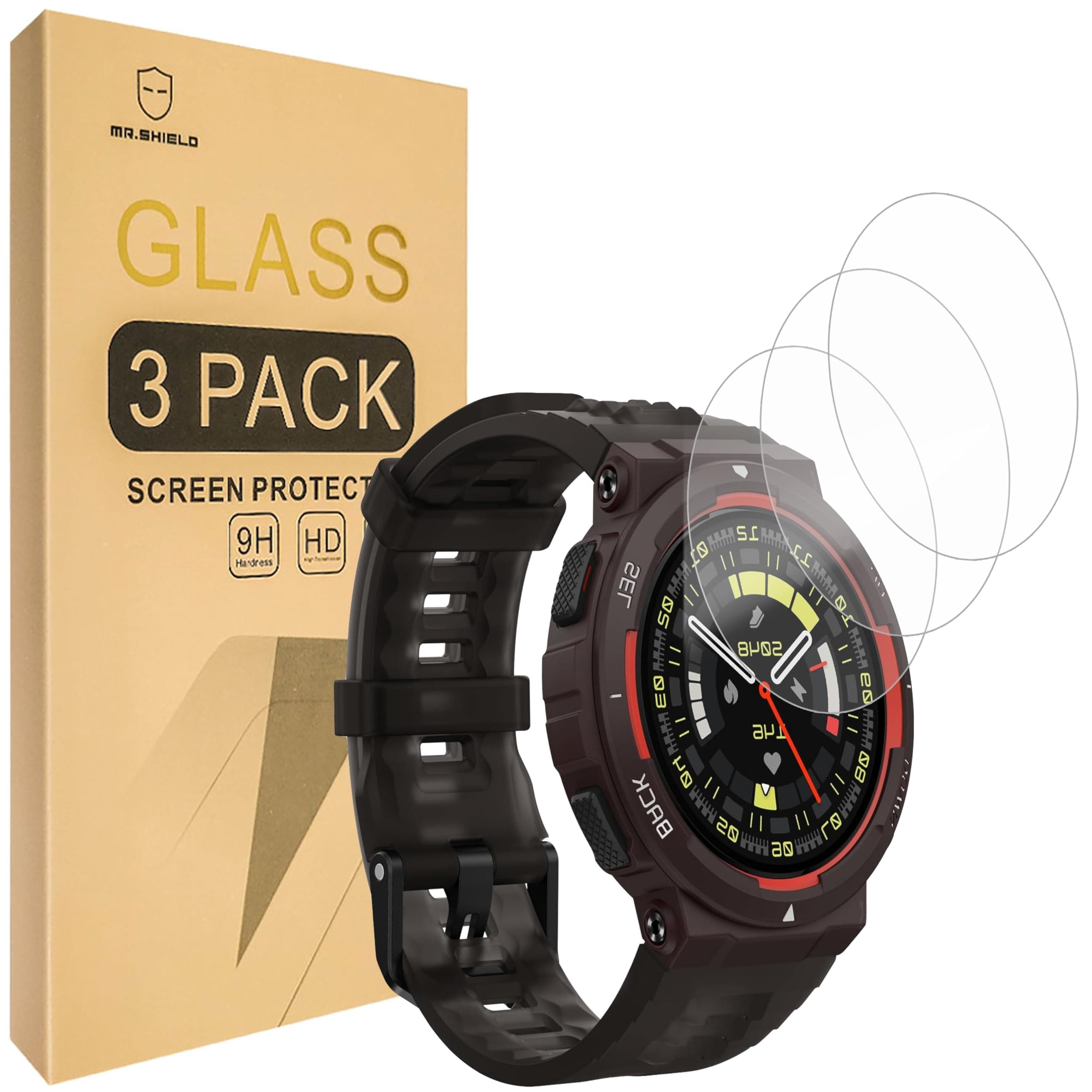 Mr.Shield Screen Protector compatible with Amazfit Active Edge [Tempered Glass] [3-PACK] [Japan Glass with 9H Hardness]