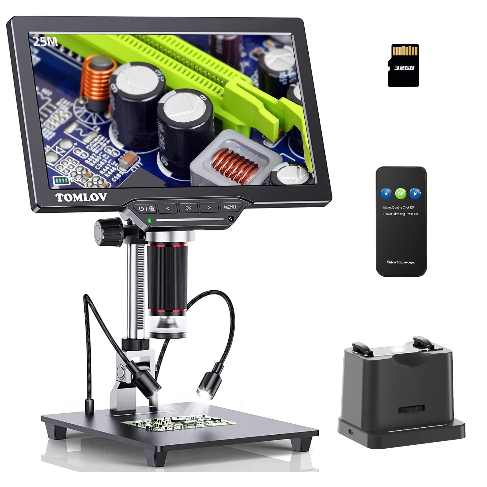 TOMLOV DM202 Max Digital Microscope 1500x, Coin Microscope with Lights,25MP HDMI Soldering Microscope for Adults, LCD Microscope with Screen, Microsocpe for Electronics Repair, PC/TV Compatible, 32GB