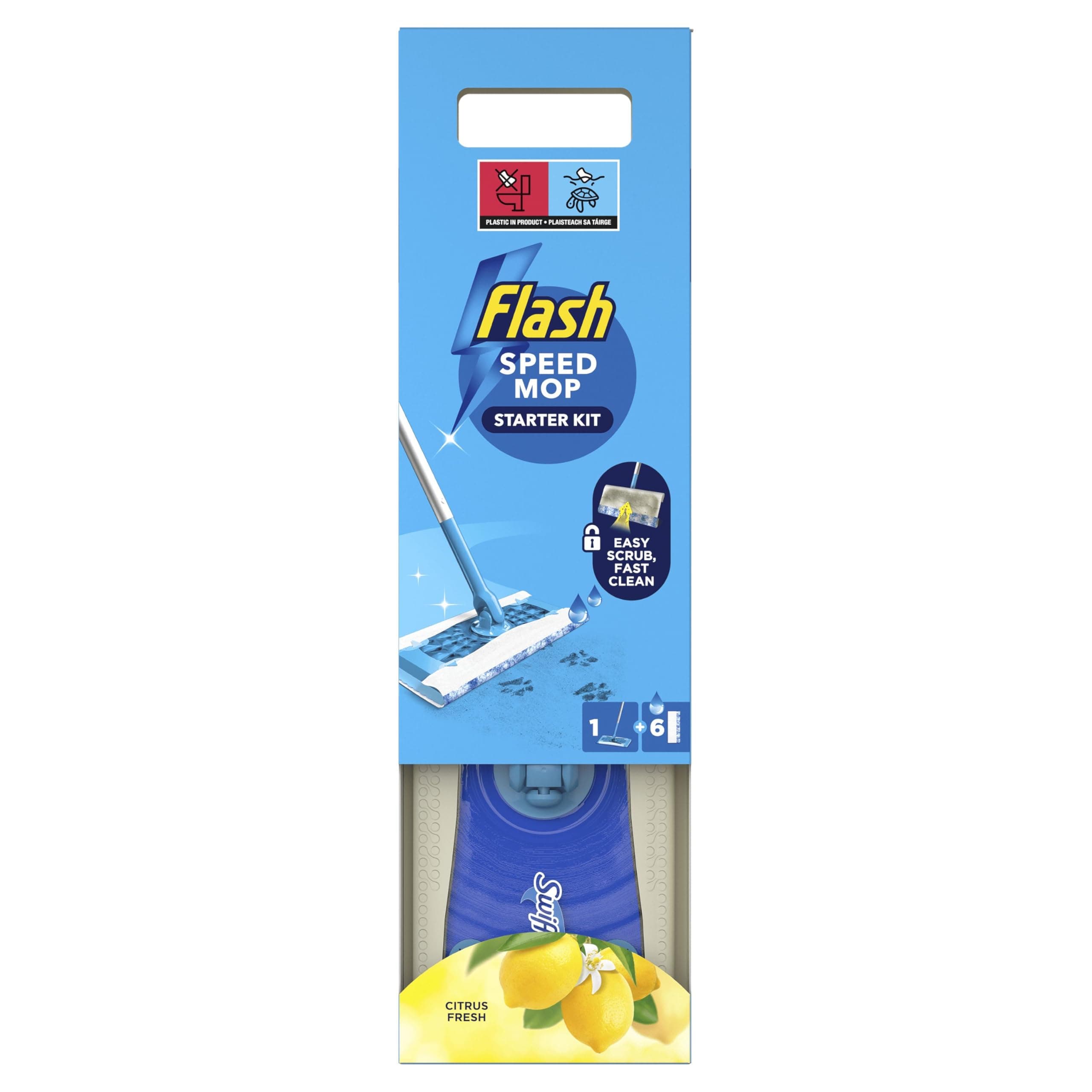 Speedmop Wet Mop Floor Cleaner Starter Kit For Cleaning Floors With Scrubbing Action, Includes 1 Handle & 6 Wet Refills
