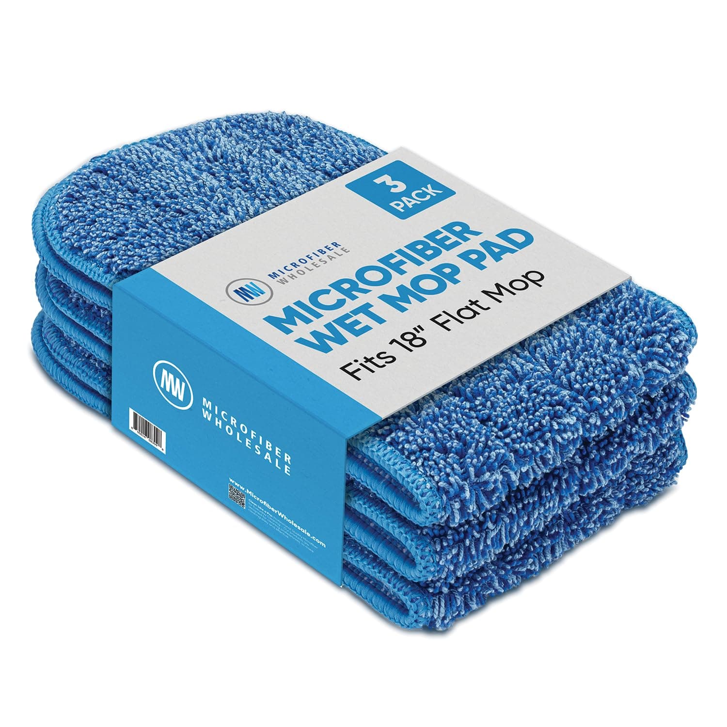 Microfiber Wholesale 18 inch Microfiber Mop Pads - Machine Washable, Reusable, Refills & Replacement Wet Mop Heads Compatible with Any Microfiber Flat Mop System (3 Pack)
