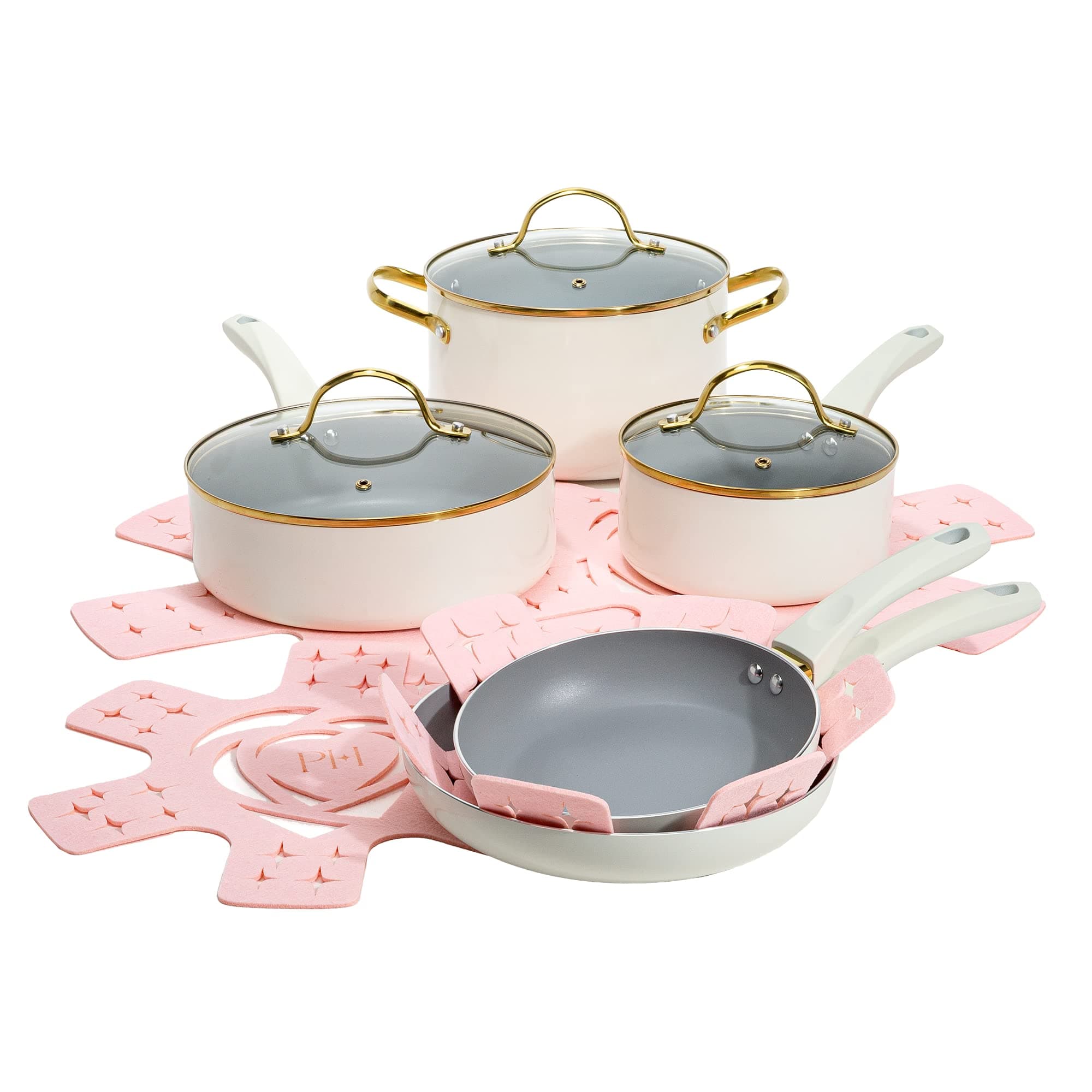 Epic Nonstick Pots and Pans Set, Multi-layer Nonstick Coating, Tempered Glass Lids, Soft Touch, Stay Cool Handles, Made without PFOA, Dishwasher Safe Cookware Set, 12-Piece, Cream