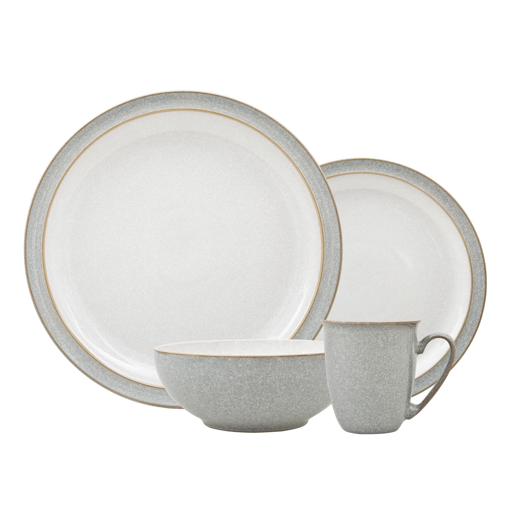 – Denby - Elements Light Grey Dinner Set For 1 - 4 Piece Ceramic Tableware - Dishwasher Microwave Safe Crockery Single Place Setting - 1 x Dinner Plate, 1 x Small Plate, 1 x Cereal Bowl, 1 x Coffee Mug