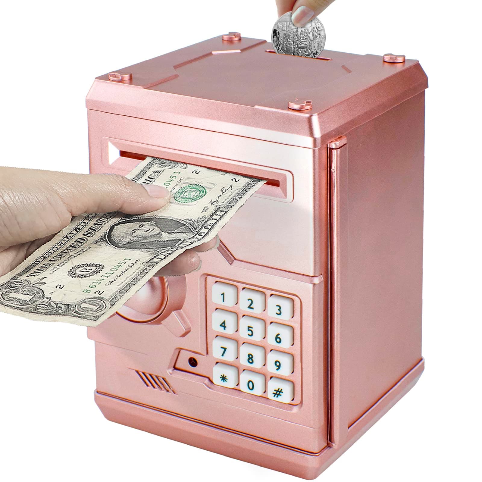 HUSAN Piggy Banks Money Banks for Kids, Electronic Password Code Money Banks ATM Banks Box Coin Bank for Children Boys and Girls (Rose Gold)