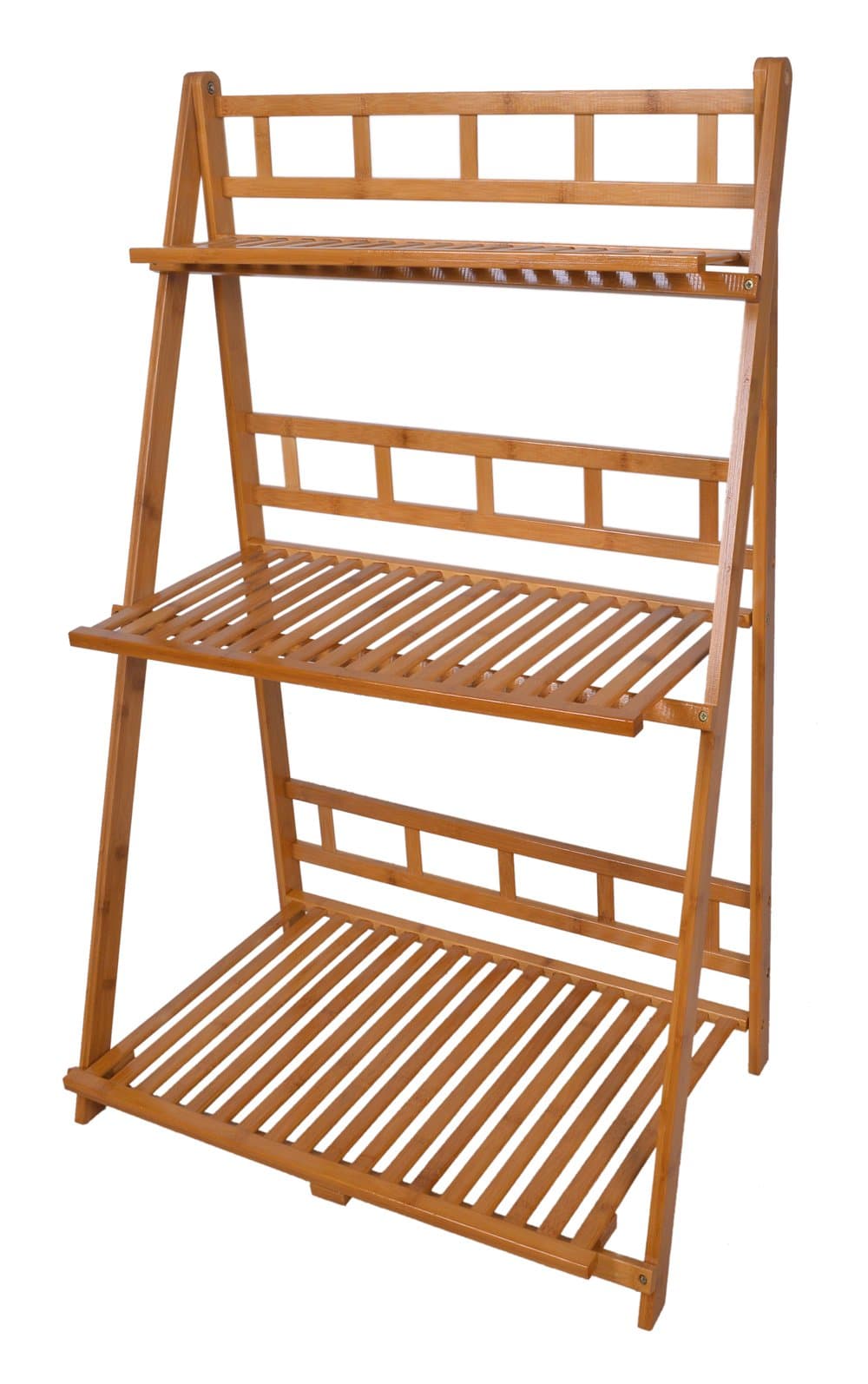 Bamboo Folding Three-Layer Plant Stand,Natural