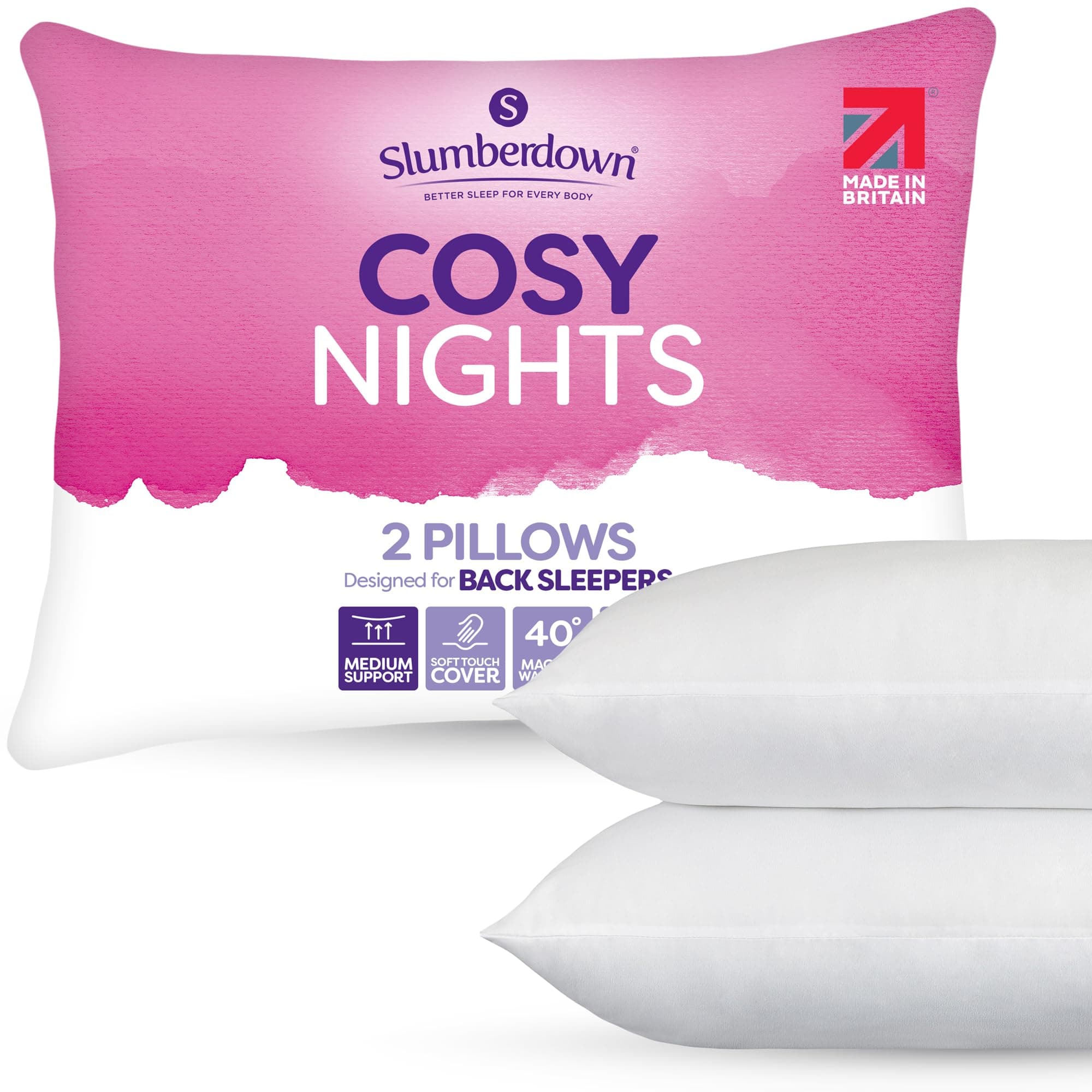 Slumberdown Cosy Nights Pillows 2 Pack Medium Support Bed Pillows Designed for Back and Side Sleepers Bed Pillows