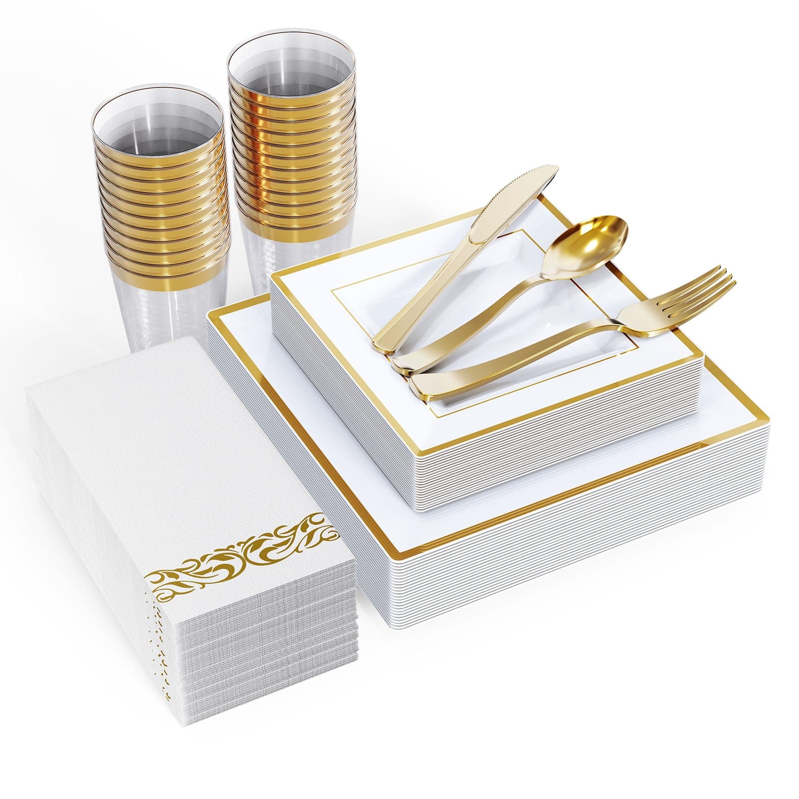 Gold Rim Square Disposable Dinnerware Set