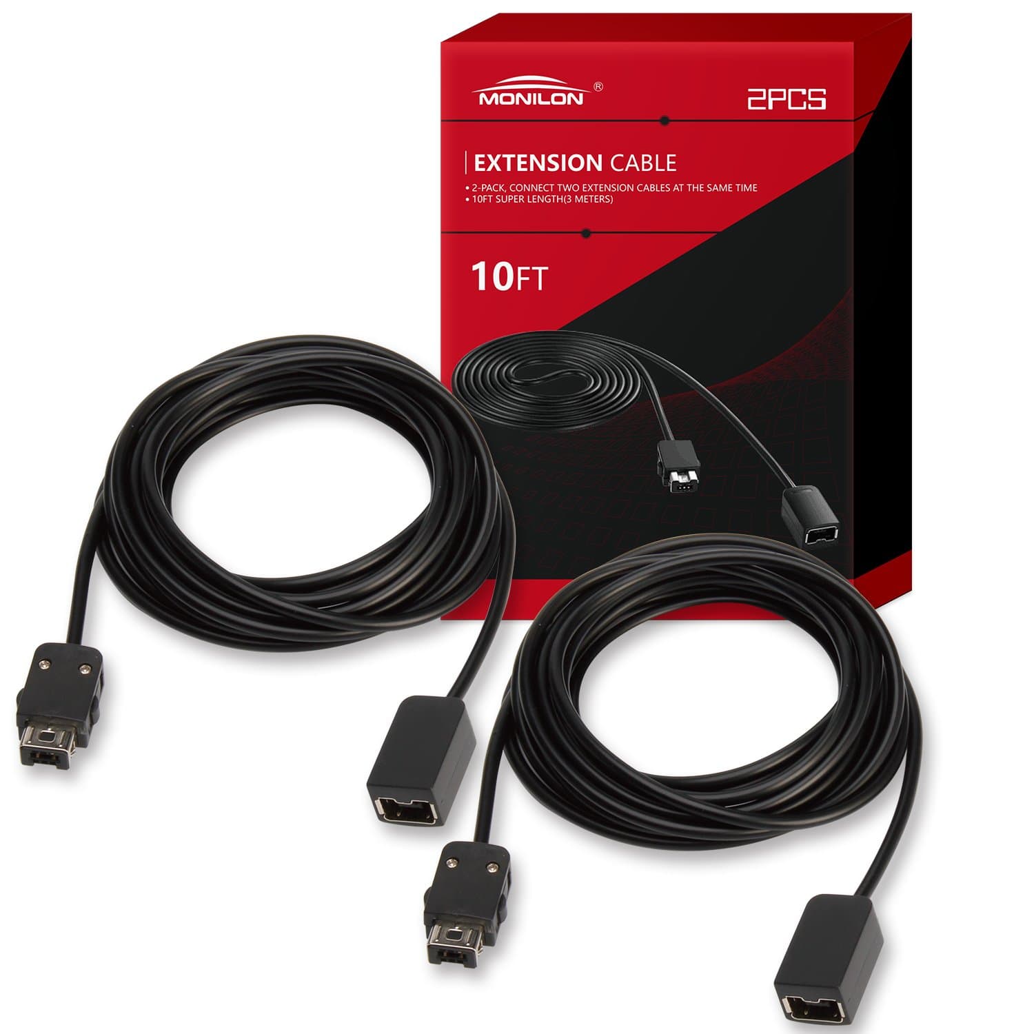 MONILON 2-Pack 10ft/ 3M Extension Cable Extender Cord for Super Nintendo SNES Classic Mini Edition Remote Controller and NES Classic Mini Edition, Black