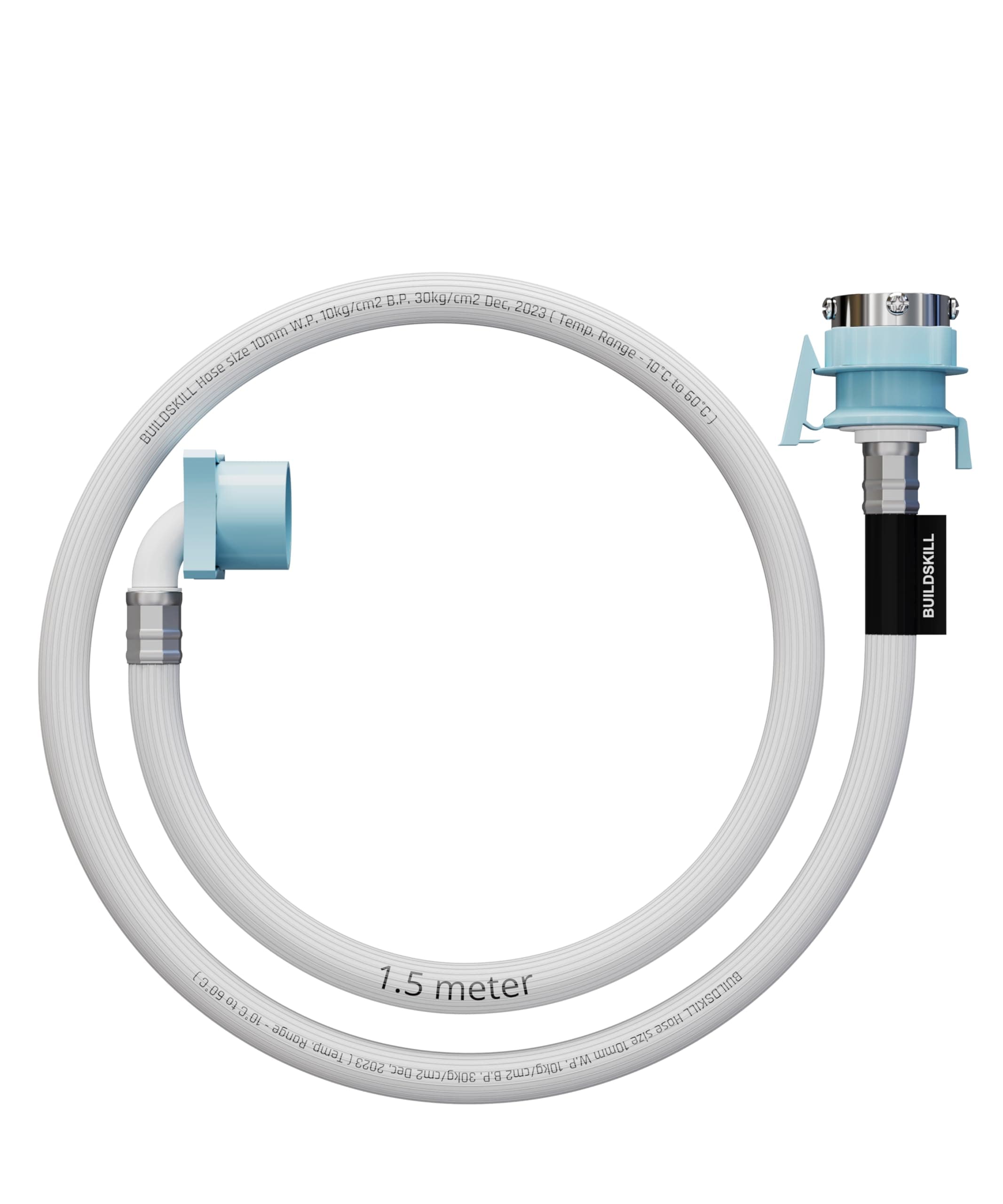 BUILDSKILL 1.5 Meter Fully Automatic Washing Machine Inlet Pipe With Universal Tap Adaptor Connector | Burst Proof and Anti Kink | Hot & Cold Water Washing Machine Pipe Inlet | Pressure Resistant