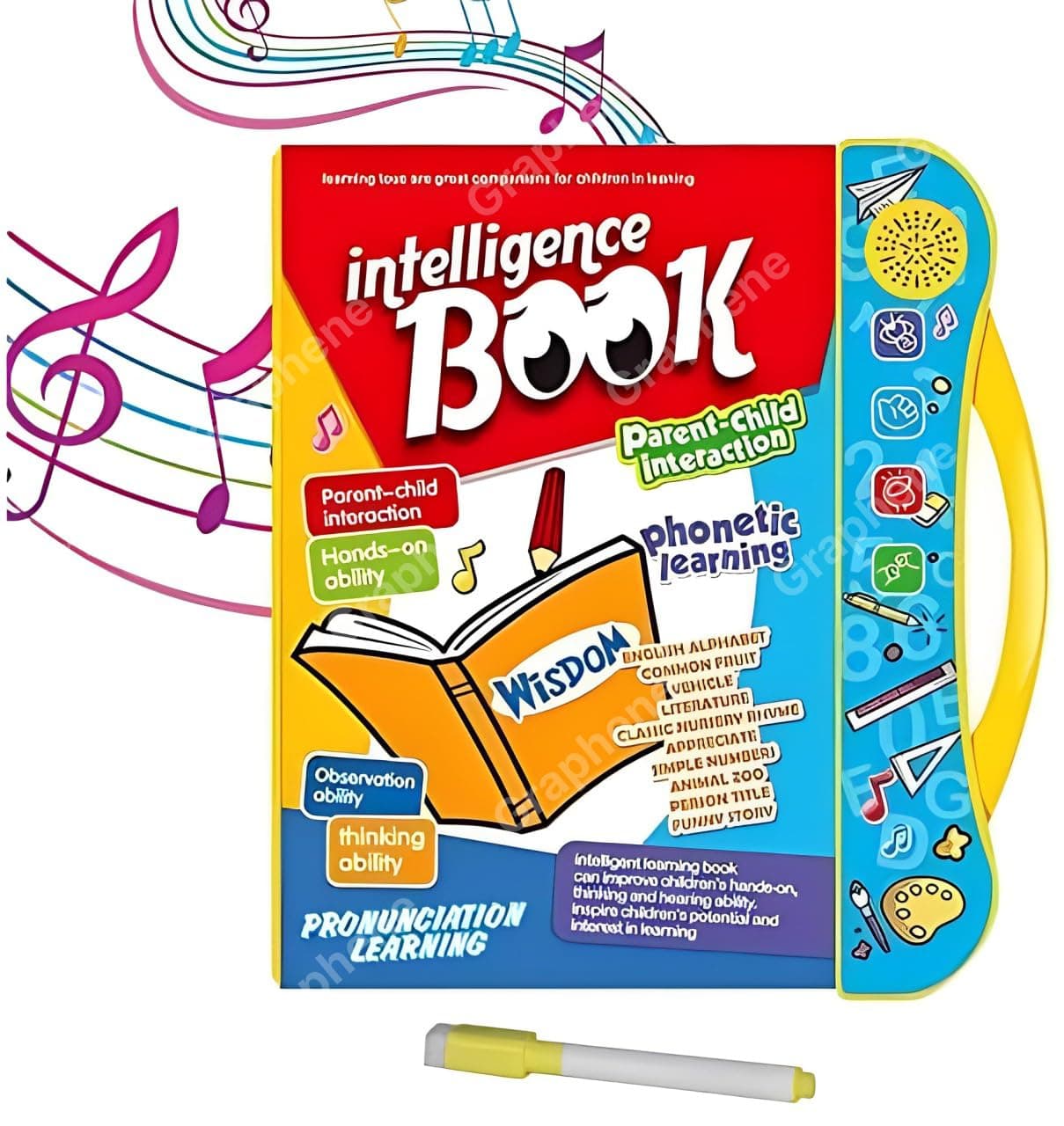 GRAPHENE Intelligence Phonetic Learning E-Book with Sound, Alphabet,Numbers,Shapes,Animals,Nursery Rhyme Birthday Gift for Kids, Musical Toy for 3+ Year Kids, Boys, Toddlers Multicolor (Pack of 1)